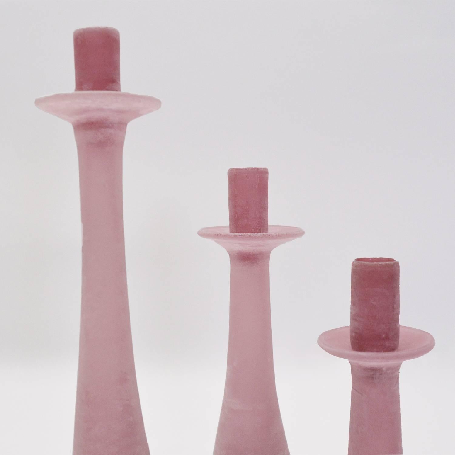 Italian Set of Cenedese Scavo Murano Glass Candle Holders  For Sale