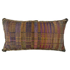 Cojín lumbar vintage tejido a mano, a cuadros multicolor, años 80
