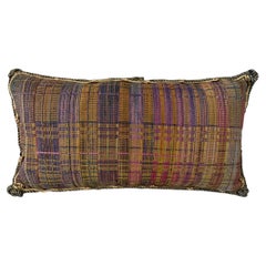 Cojín lumbar vintage tejido a mano, a cuadros multicolor, años 80
