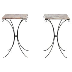 After Jean-Michel Frank, Pair of Marble & Iron Side Tables, by Comte c1940s