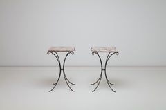After Jean-Michel Frank, Pair of Marble & Iron Side Tables, by Comte c1940s