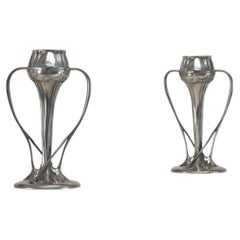 Pair, Tudric Pewter Vases, Model 029, By Oliver Baker for Liberty & Co c1903