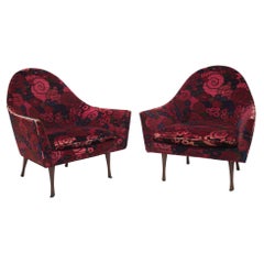 Paul McCobb Lounge Chairs with Rare Original Vintage Jack Lenor Larsen Fabric 