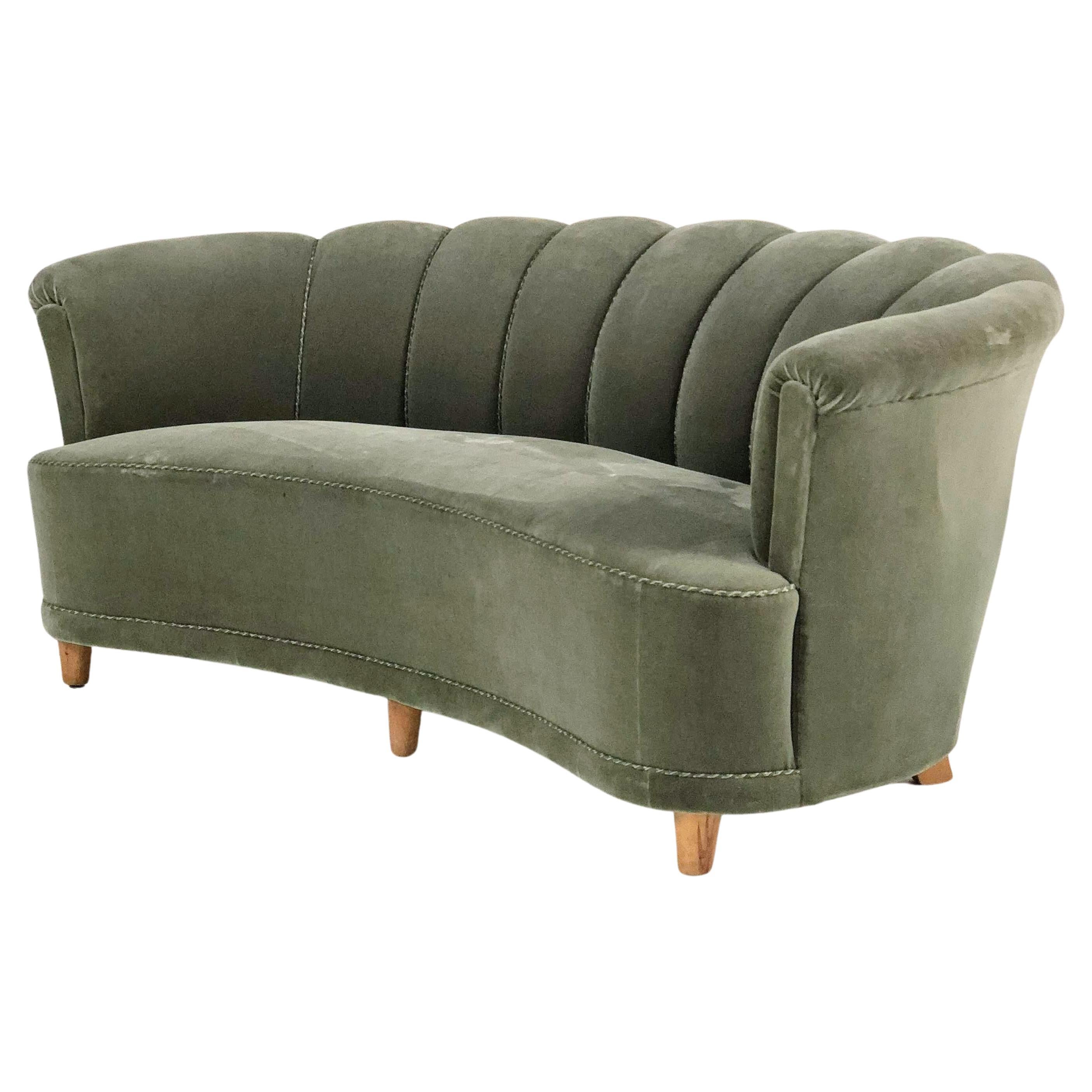 20th Century Swedish Green Velour Sofa