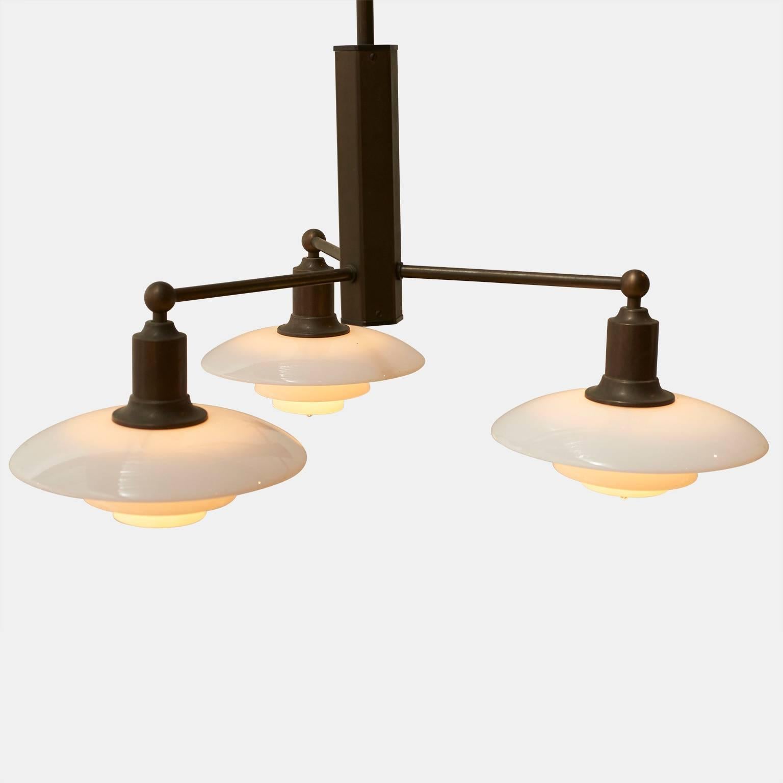 Danish Poul Henningsen Pair of Limited Edition Three-Arm Chandeliers For Sale