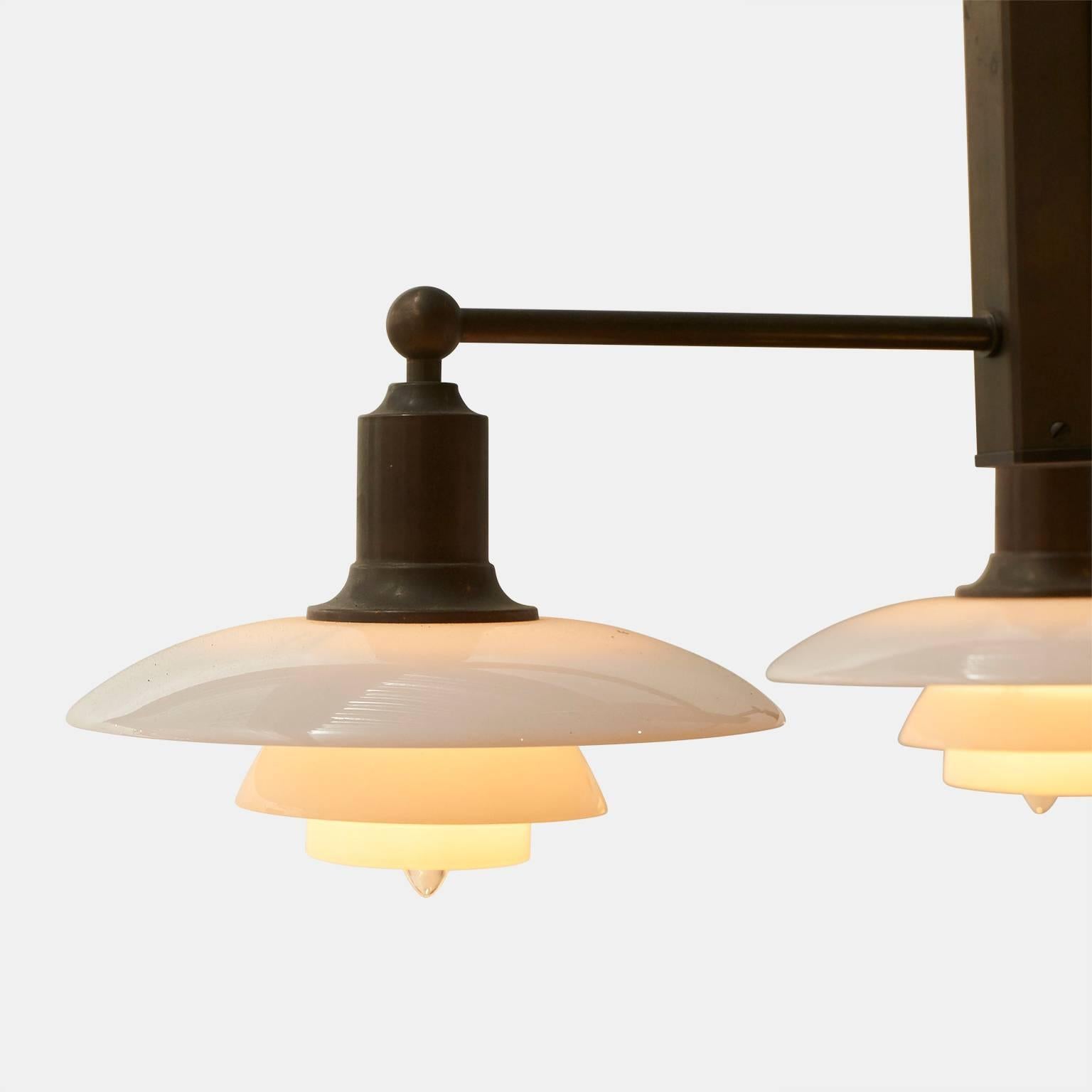 Poul Henningsen Pair of Limited Edition Three-Arm Chandeliers In Good Condition For Sale In San Francisco, CA