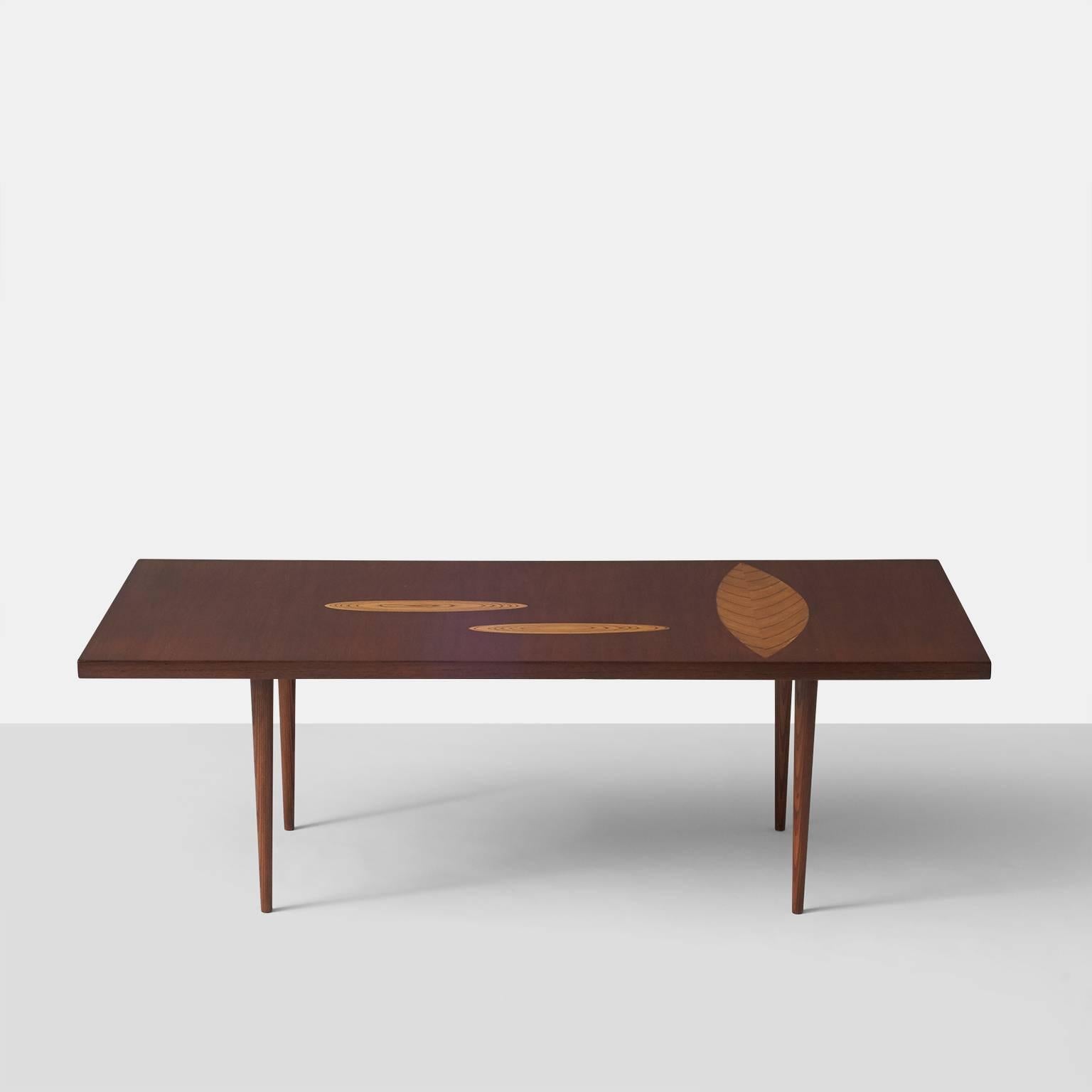 Scandinavian Modern Tapio Wirkkala, Rare Leaf Inlay Coffee Table