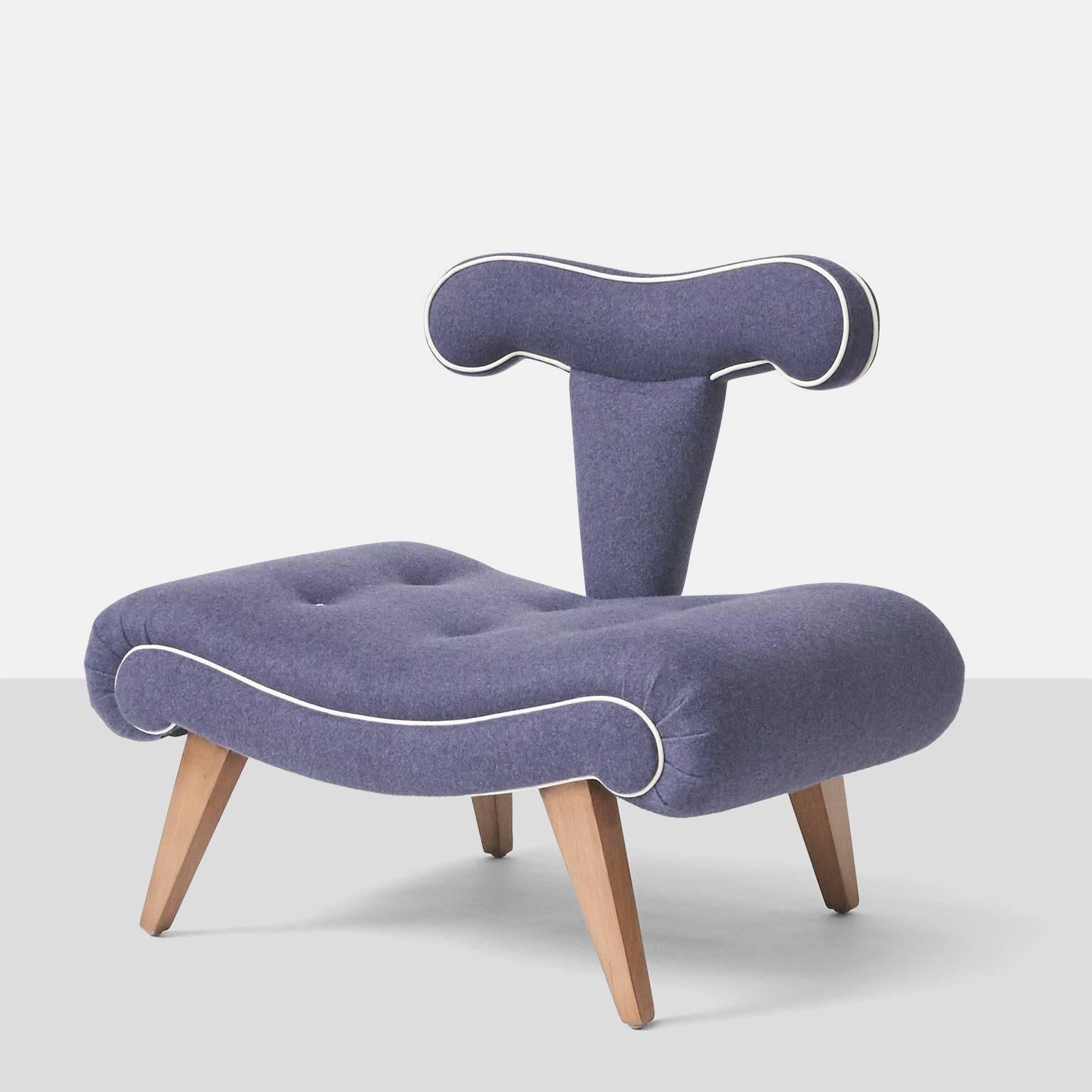 Grosfeld House slipper chair
Expertly restored slipper chair from the 1940s made by Grosfeld House. Reupholstered in a deep lavender cashmere fabric from Holland and Sherry.