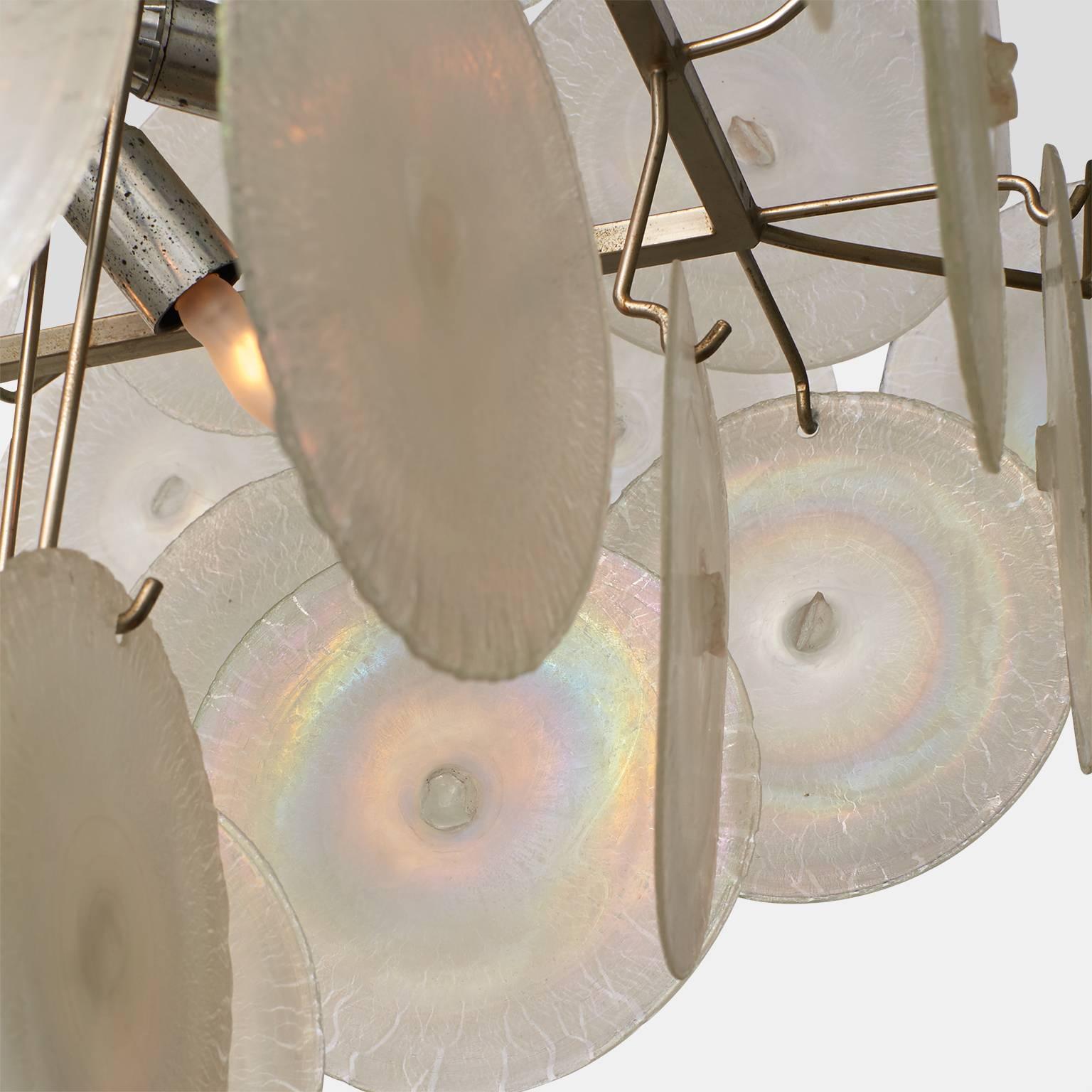 Italian Vistosi Chandelier with Iridescent Murano Glass Discs