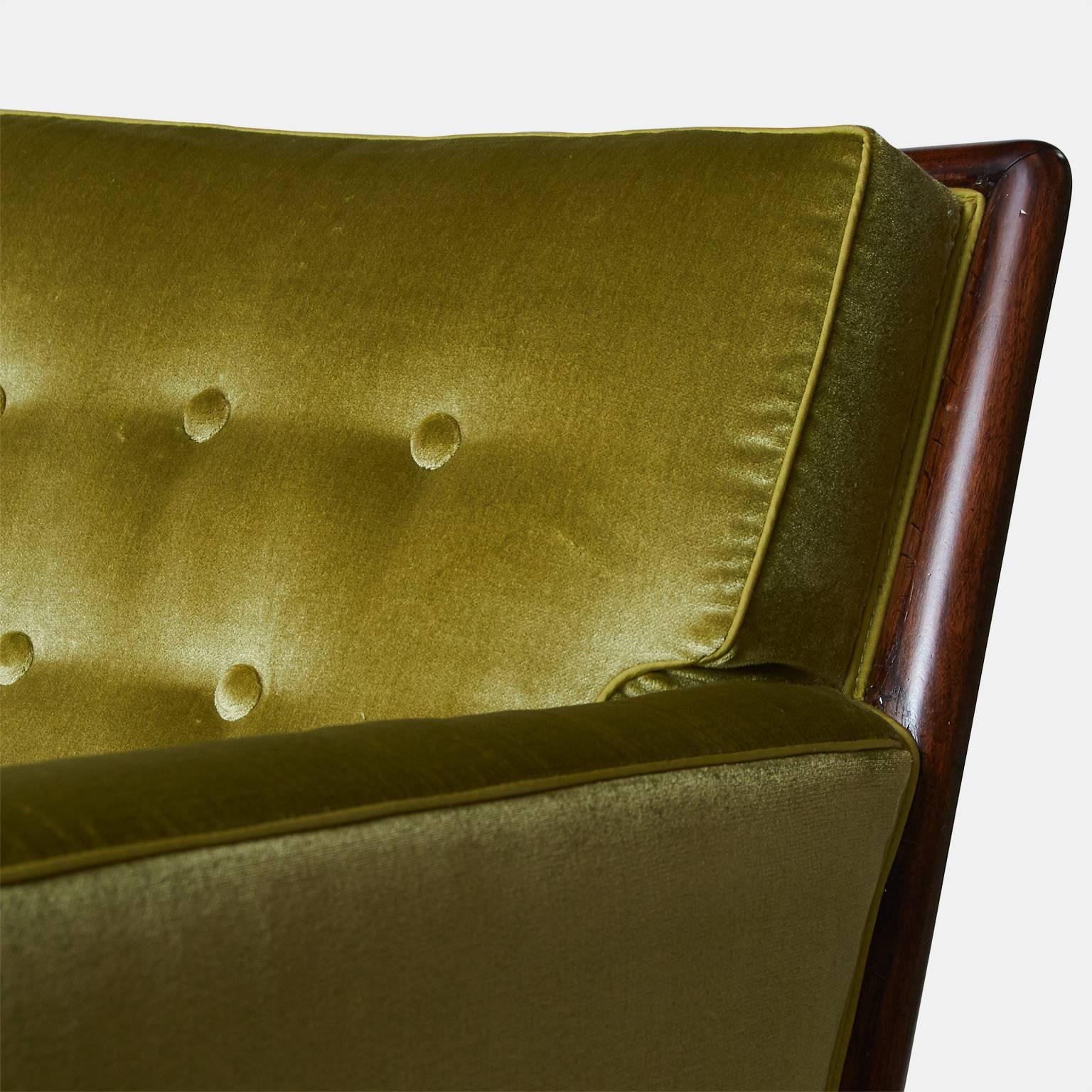 Velvet Lounge Chair and Ottoman by TH Robsjohn-Gibbings