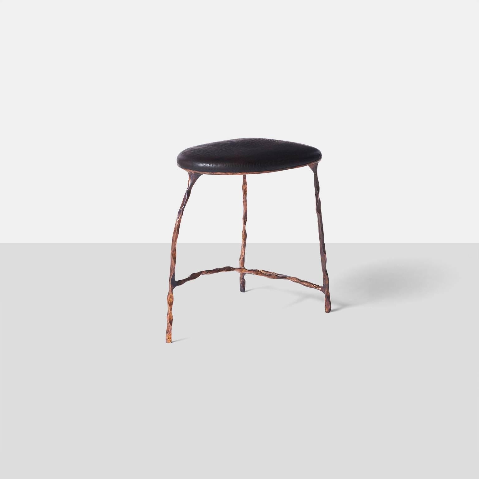 A handmade stool or side table with tripod shape, blackened oak seat and a base of hand-forged copper. All pieces are limited edition signed and numbered.
Valentin Loellmann was an award winner at PAD London for Best Contemporary Design