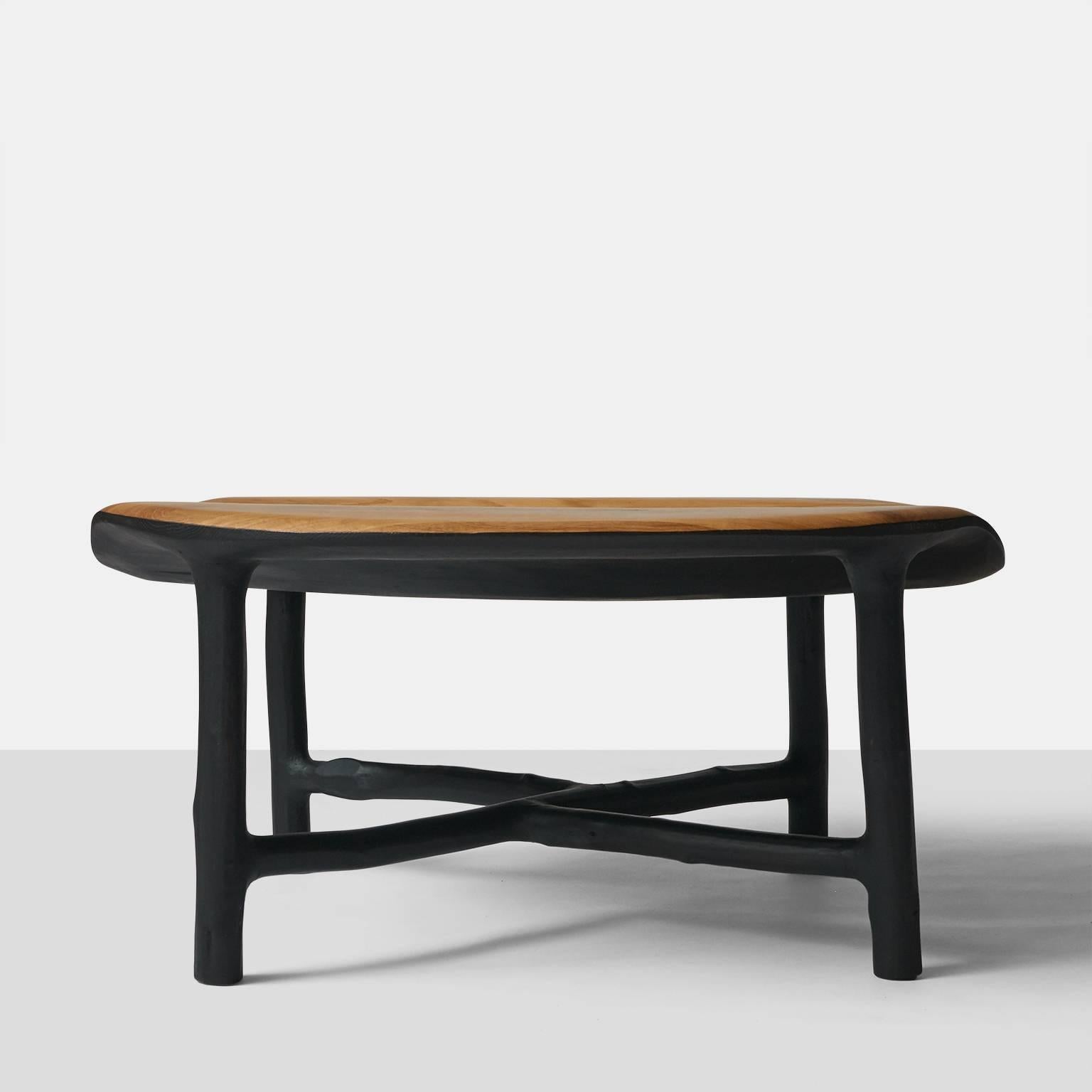 Organic Modern Coffee Table with Bowl in Oak and Hazel by Valentin Loellmann