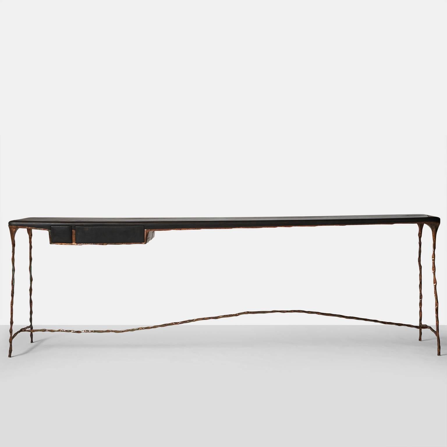 Copper and Oak Console In Excellent Condition In San Francisco, CA