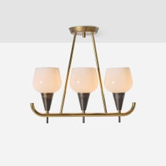 Brass & Glass Linear Chandelier by Lightolier