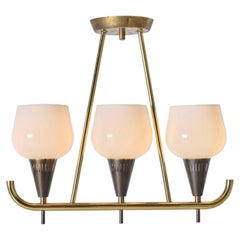 Brass & Glass Linear Chandelier by Lightolier