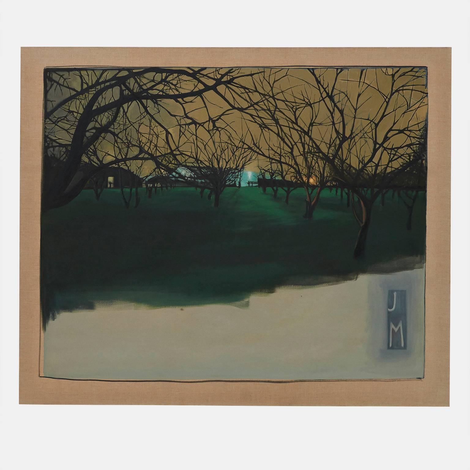 An oil painting on linen of walnut trees at night as seen in Stockton California. Unframed and painted in 2005.

Los Angeles based artist Jennifer Mary Gheur.
BFA graduate 1991 Otis College of Art and Design.
Began fashion label JMARY,