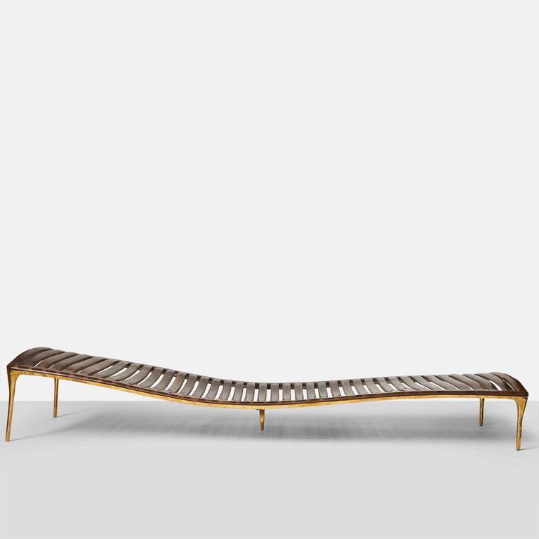 Dutch Daybed in Brass and Walnut by Valentin Loellmann For Sale
