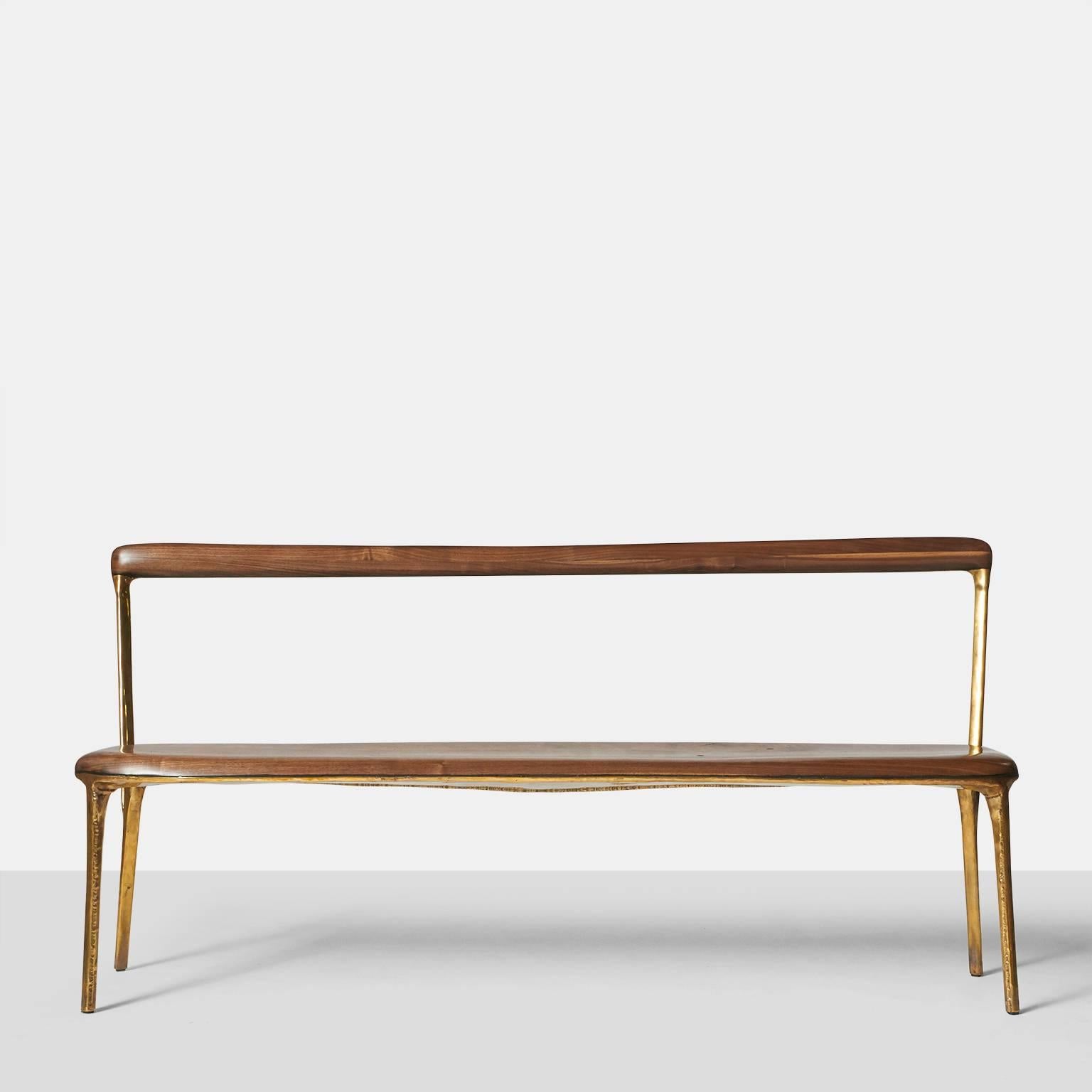 Organic Modern Bench with Back in Brass by Valentin Loellmann