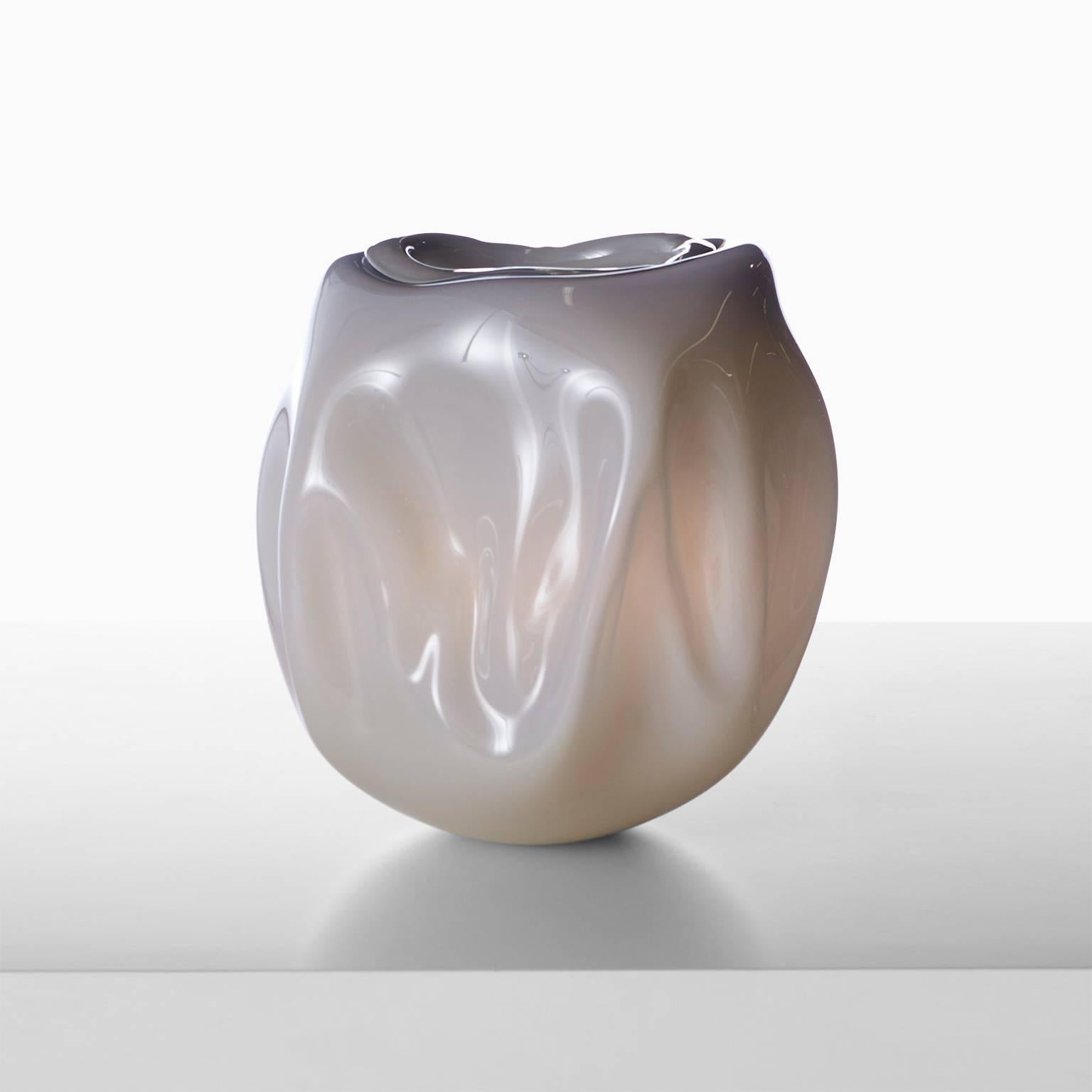 An exceptional free handblown vase in gray color by celebrated French glass blower Jeremy Maxwell Wintrebert, France, circa 2016.