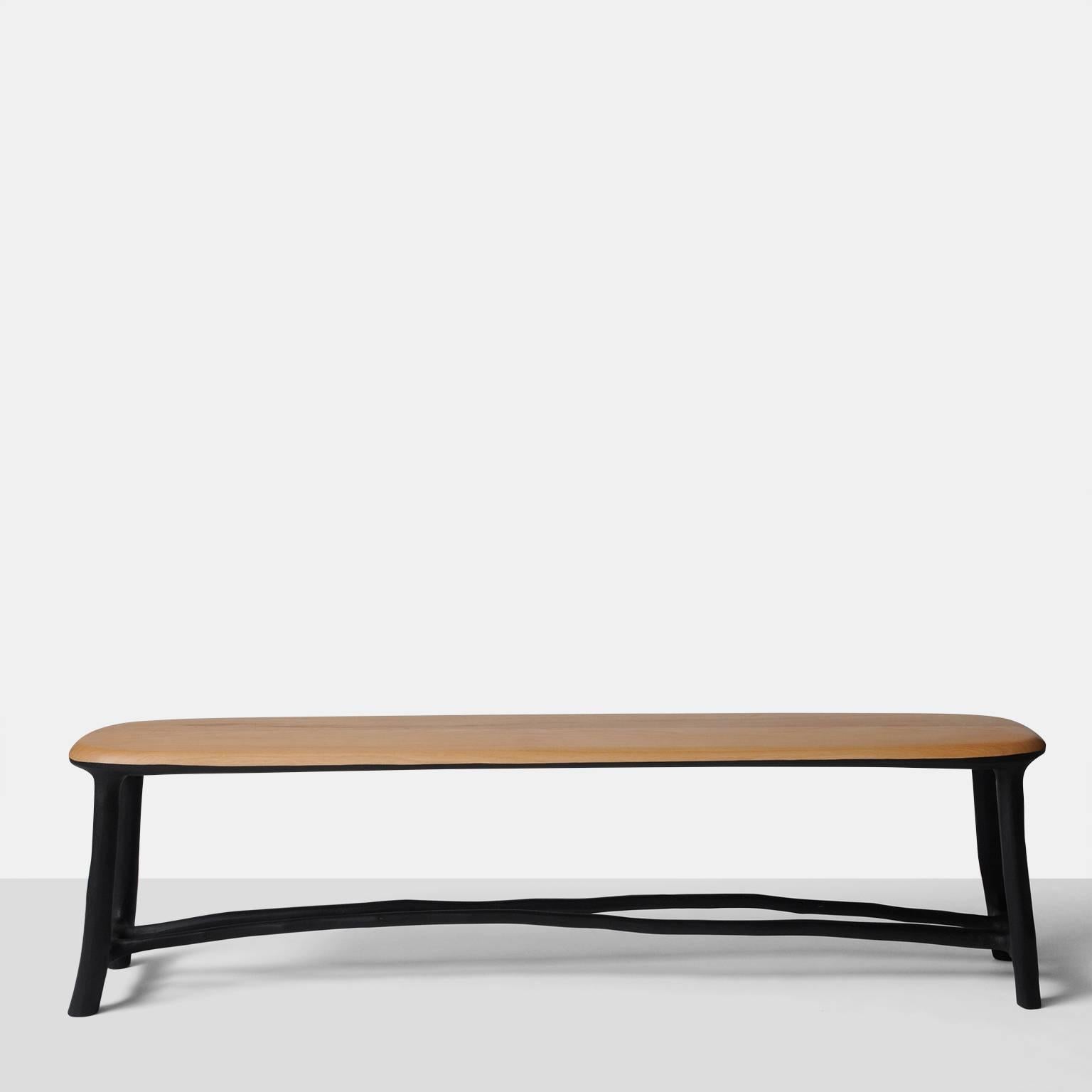Organic Modern Bench In Oak and Hazel by Valentin Loellmann