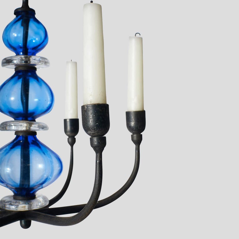 Danish Chandelier with Six Arms by Erik Hoglund For Sale