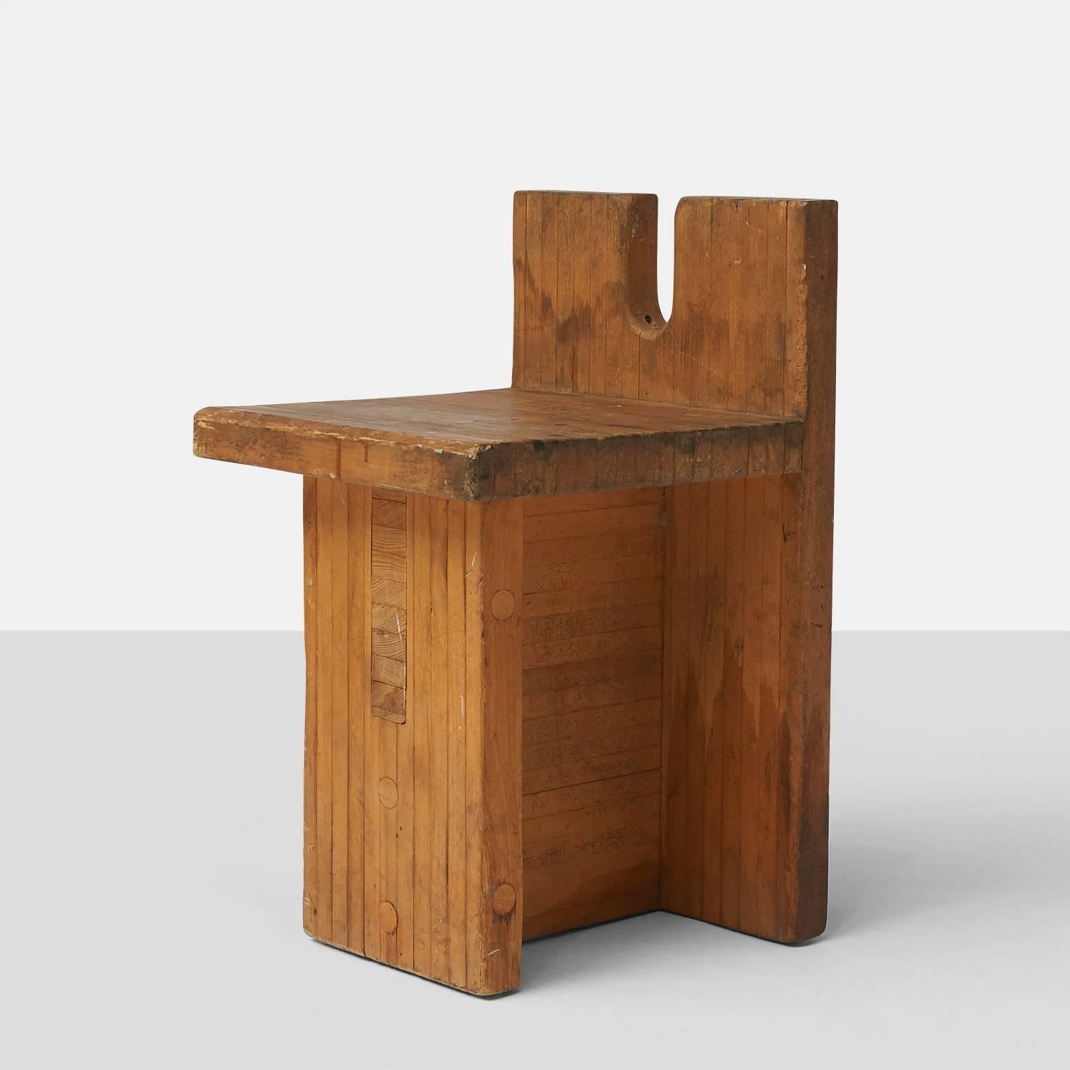 A side chair in solid pine wood designed by Lina Bo Bardi and created for the center SESC Pompeia in Sao Paulo.
Brazil.