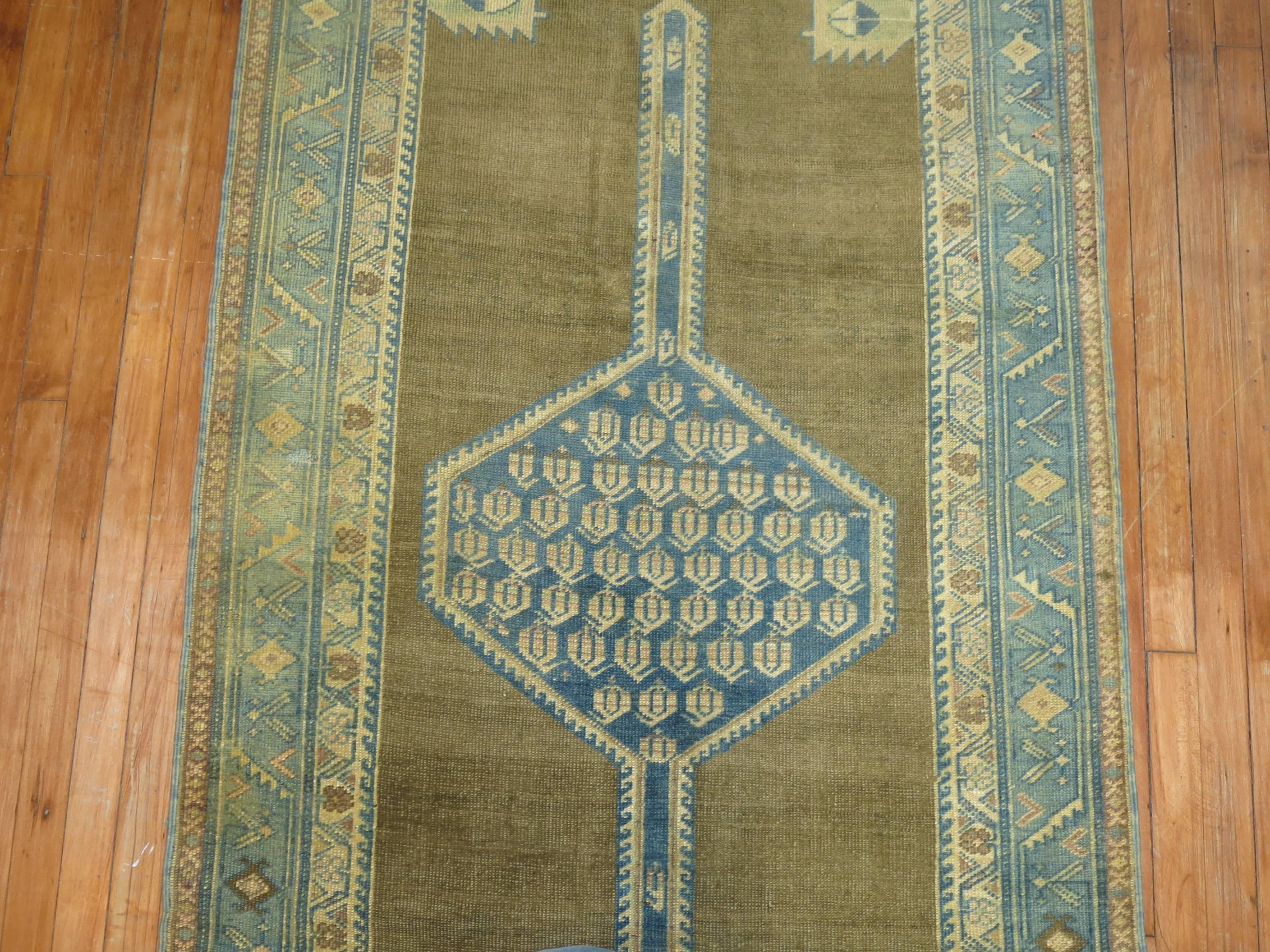 Wool Antique Persian Runner with Triple Medallion Motif