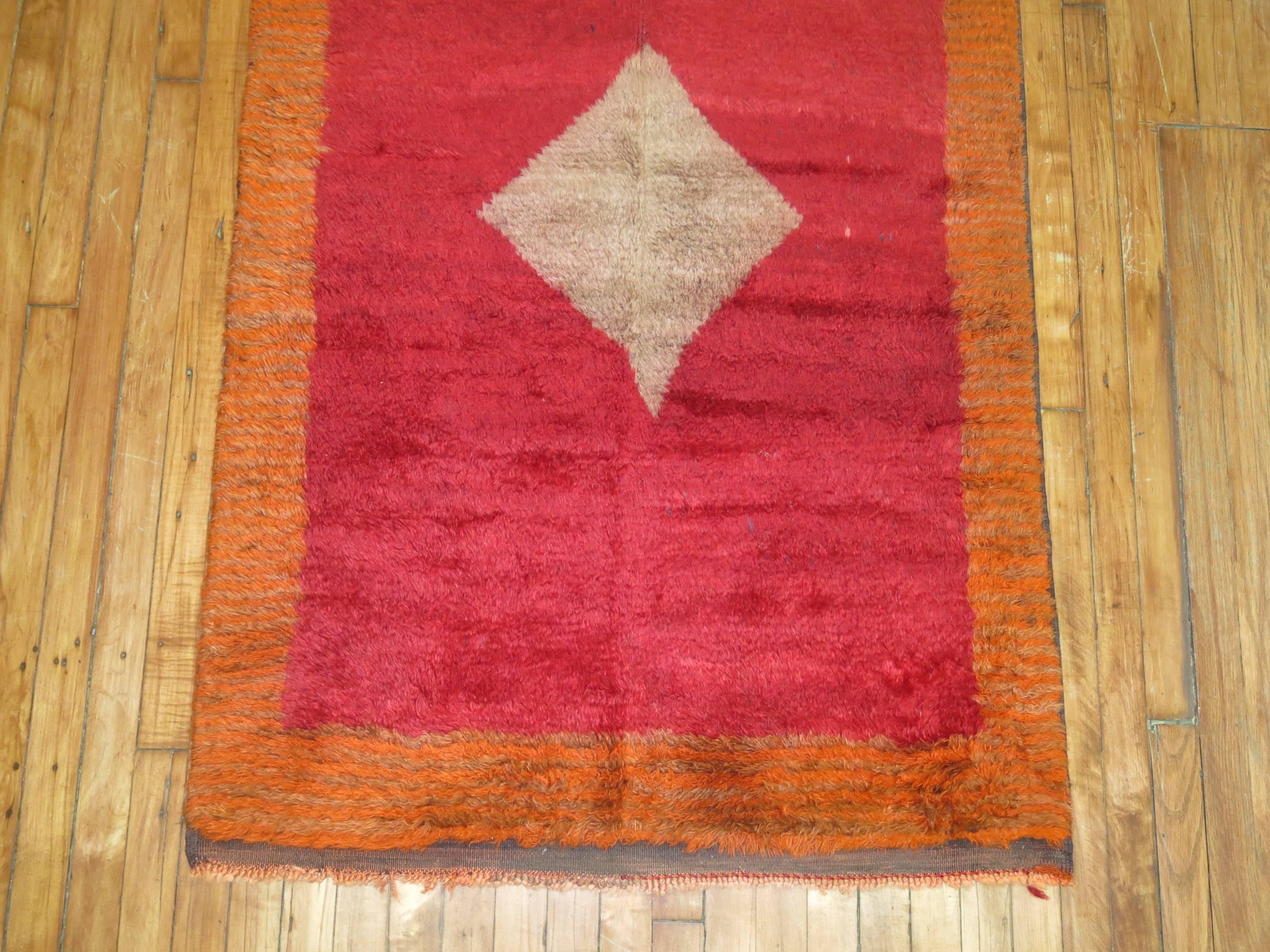 Bohemian Cherry Red Vintage Turkish Tulu Medallion Carpet For Sale