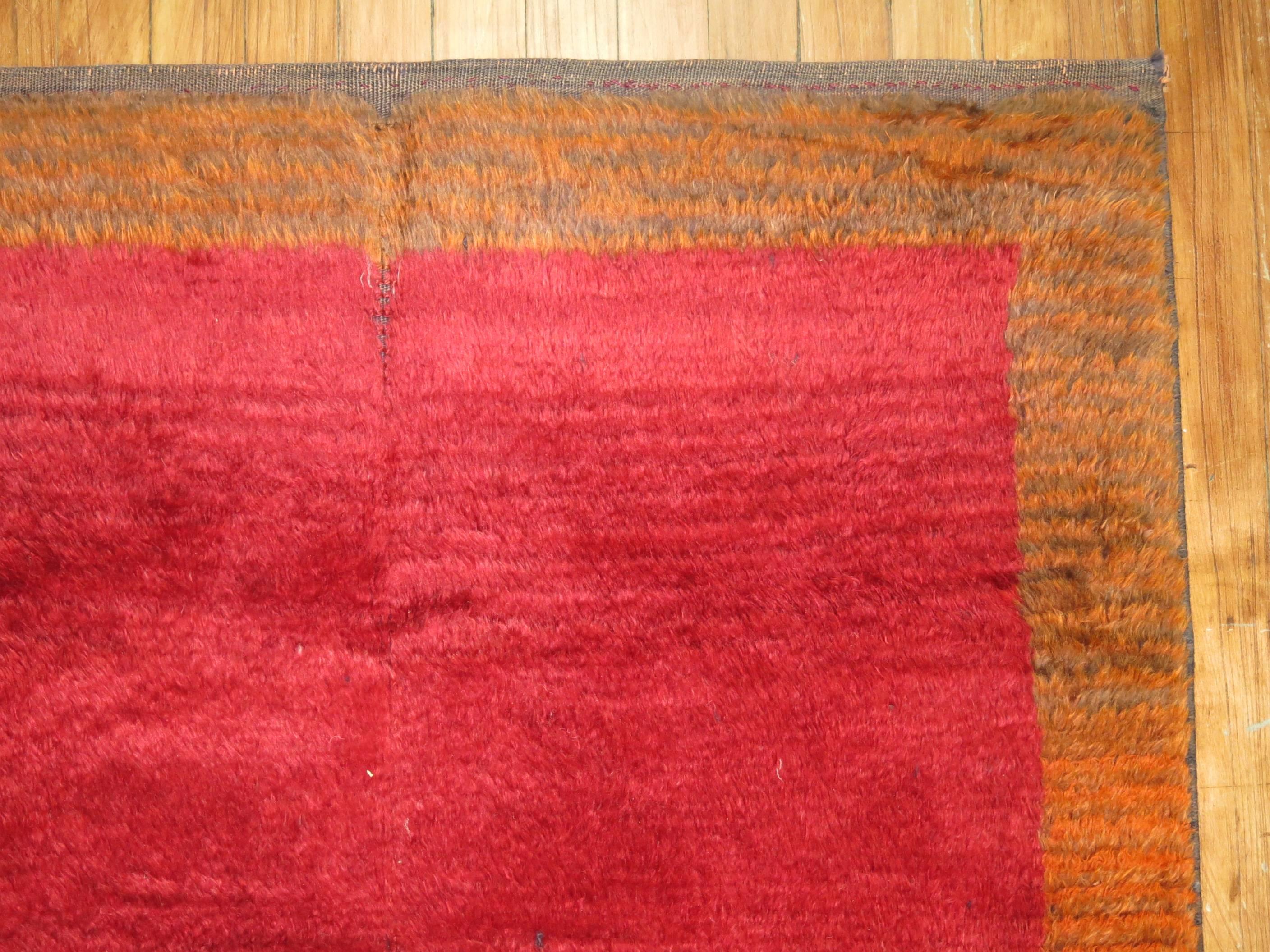 Cherry Red Vintage Turkish Tulu Medallion Carpet In Good Condition For Sale In New York, NY