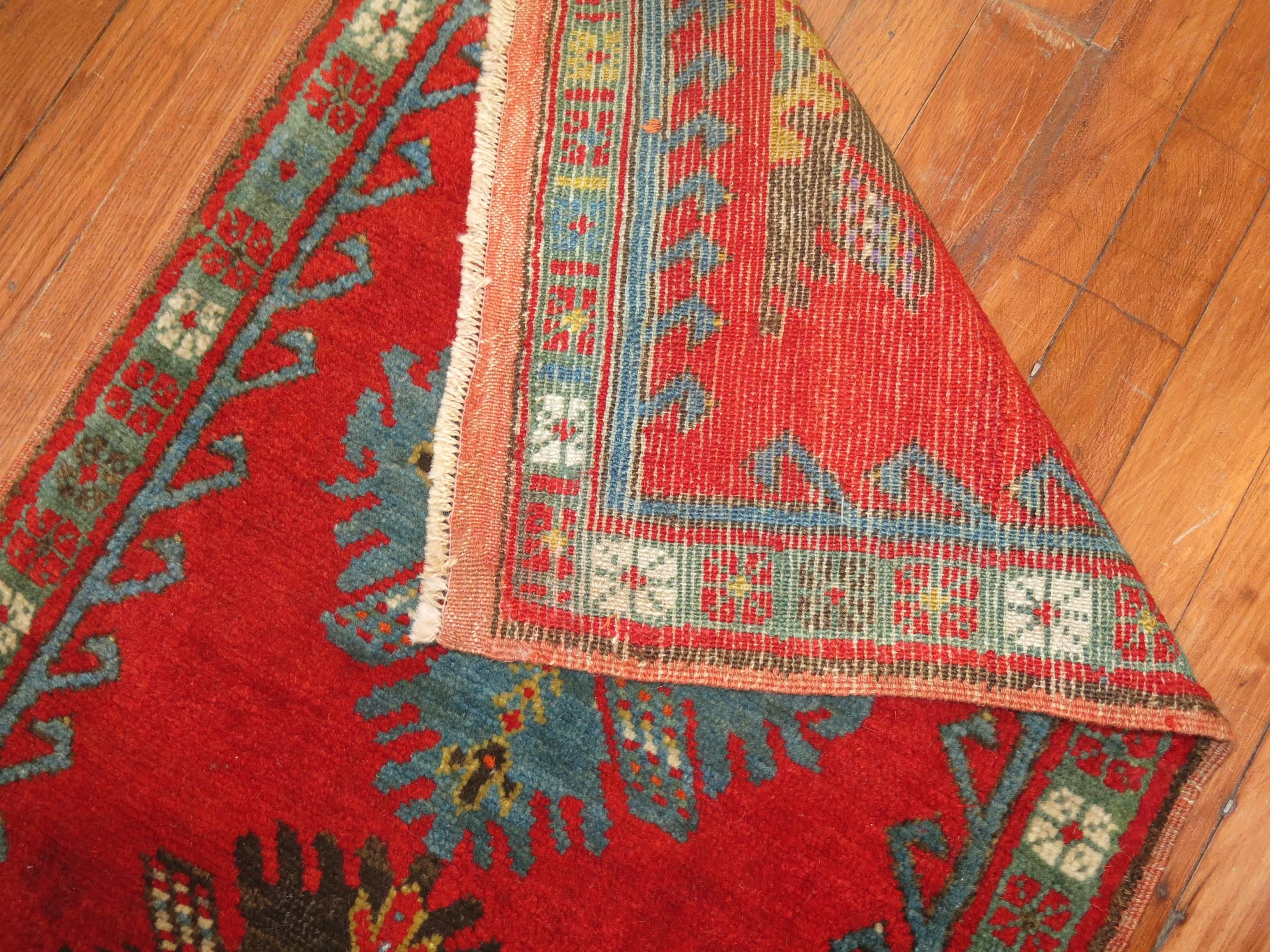 20th Century Antique Turkish Yastik Oushak Rug Mat For Sale