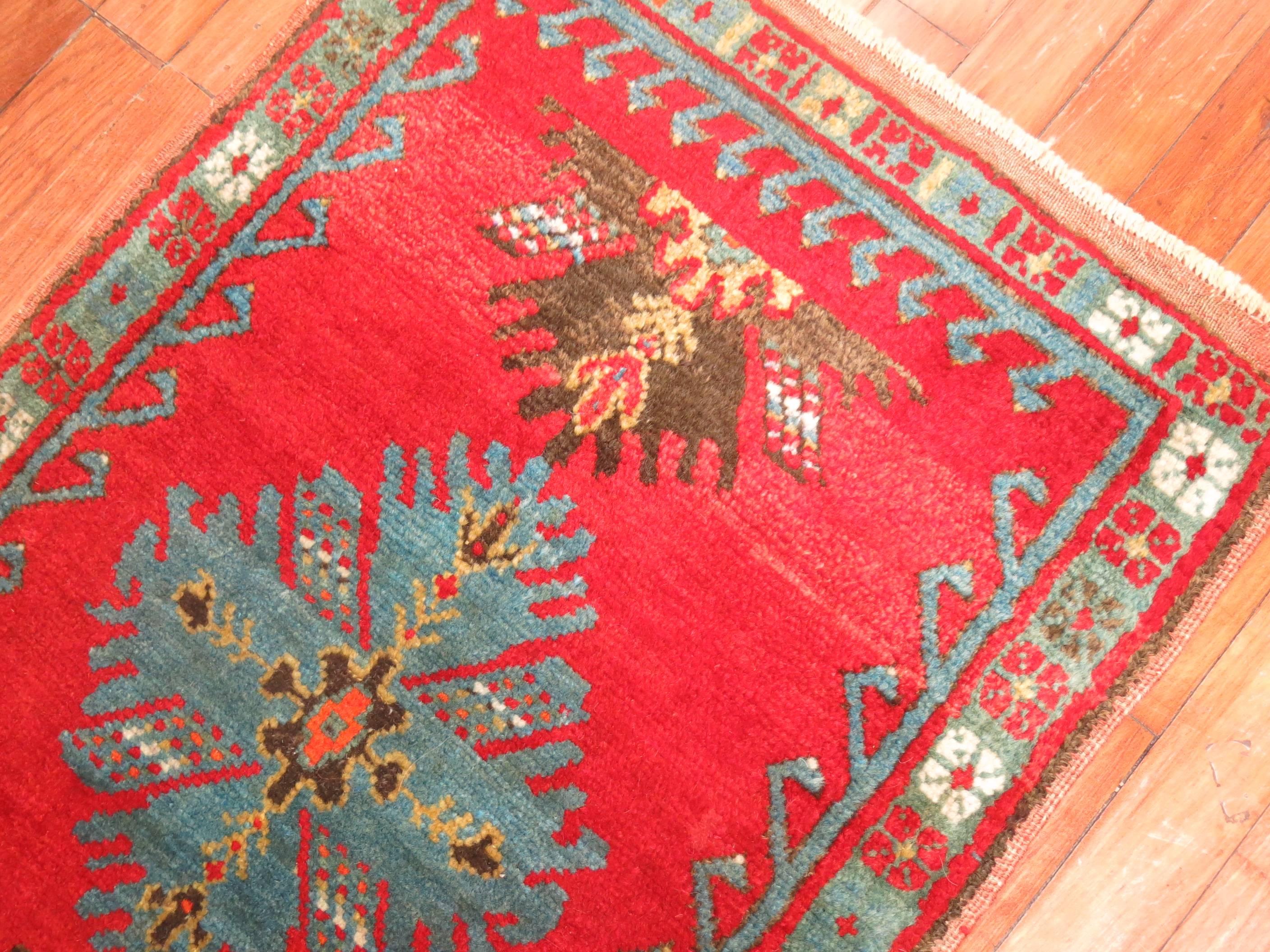 Wool Antique Turkish Yastik Oushak Rug Mat For Sale