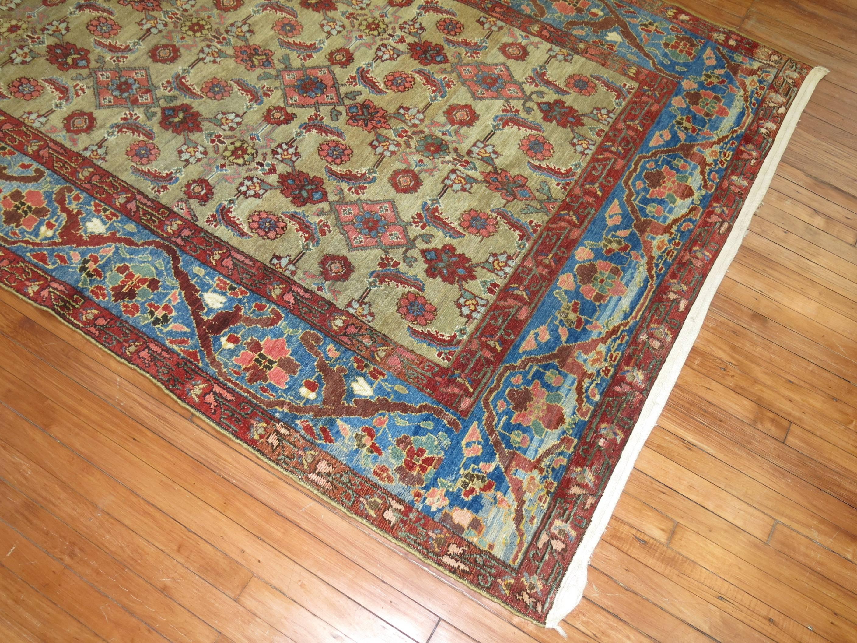 20th Century Antique Persian Malayer Gallery Blue Border Rug