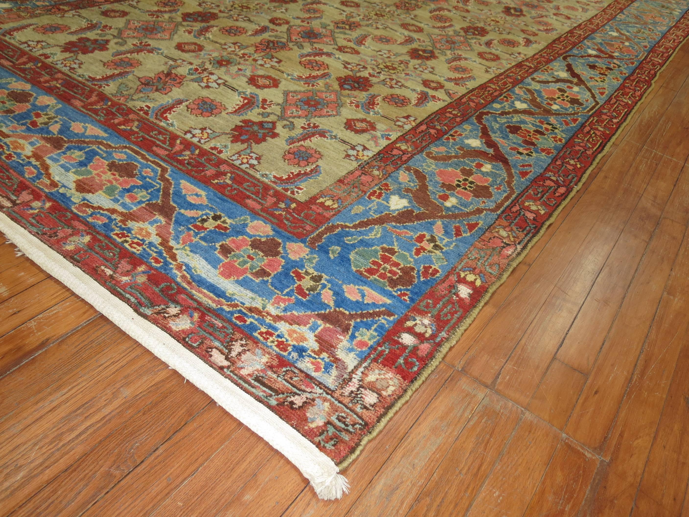 Antique Persian Malayer Gallery Blue Border Rug In Good Condition In New York, NY