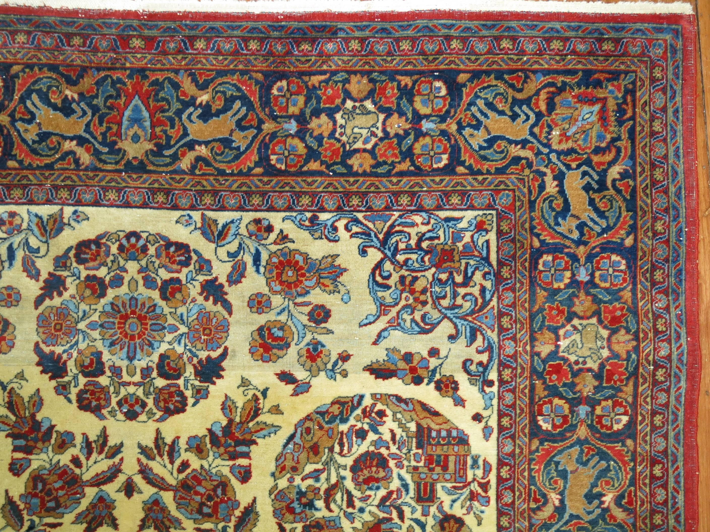 Expressionist Zabihi Collection Antique Persian Kashan with Animal Border For Sale