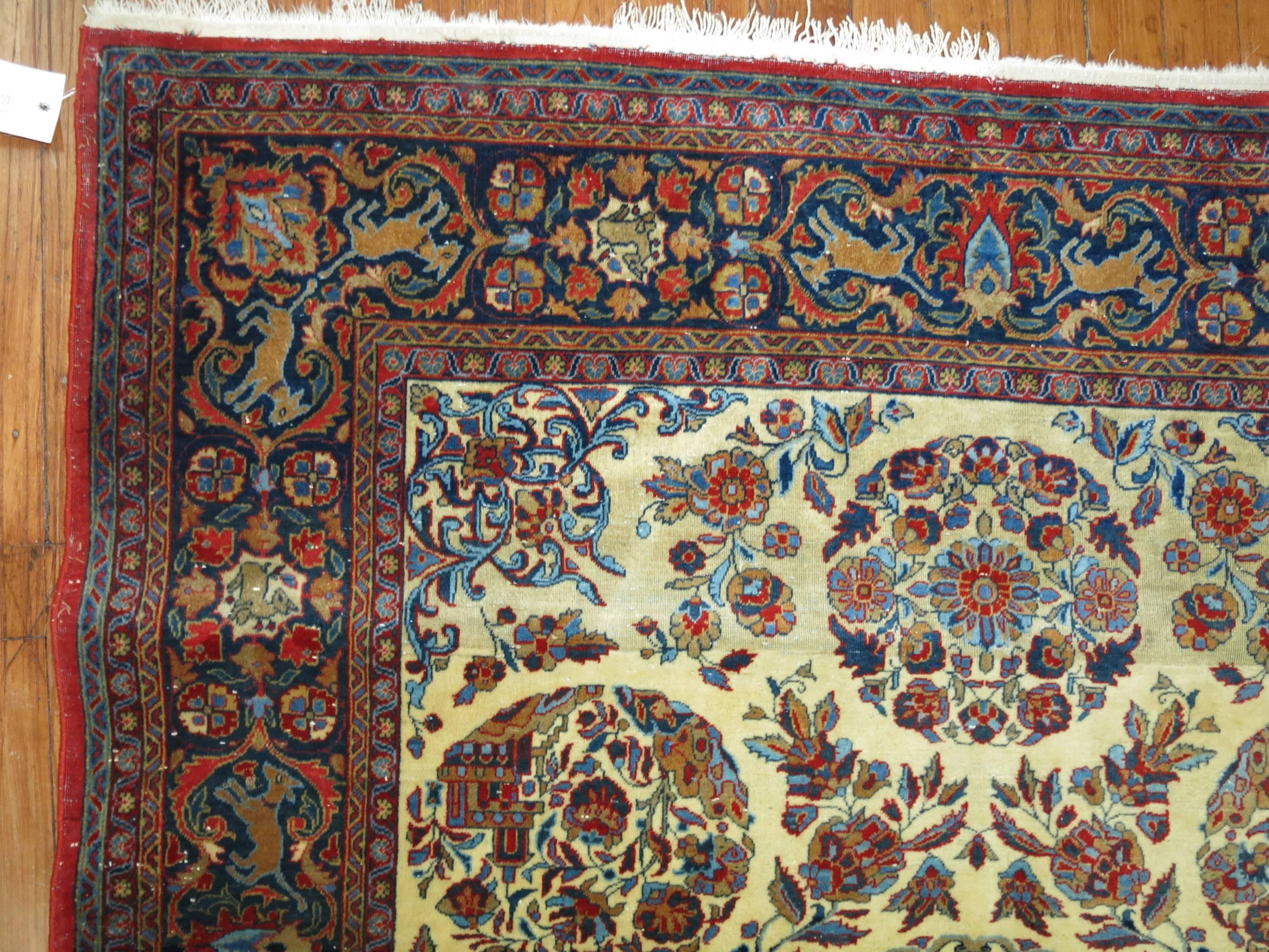 Hand-Knotted Zabihi Collection Antique Persian Kashan with Animal Border For Sale