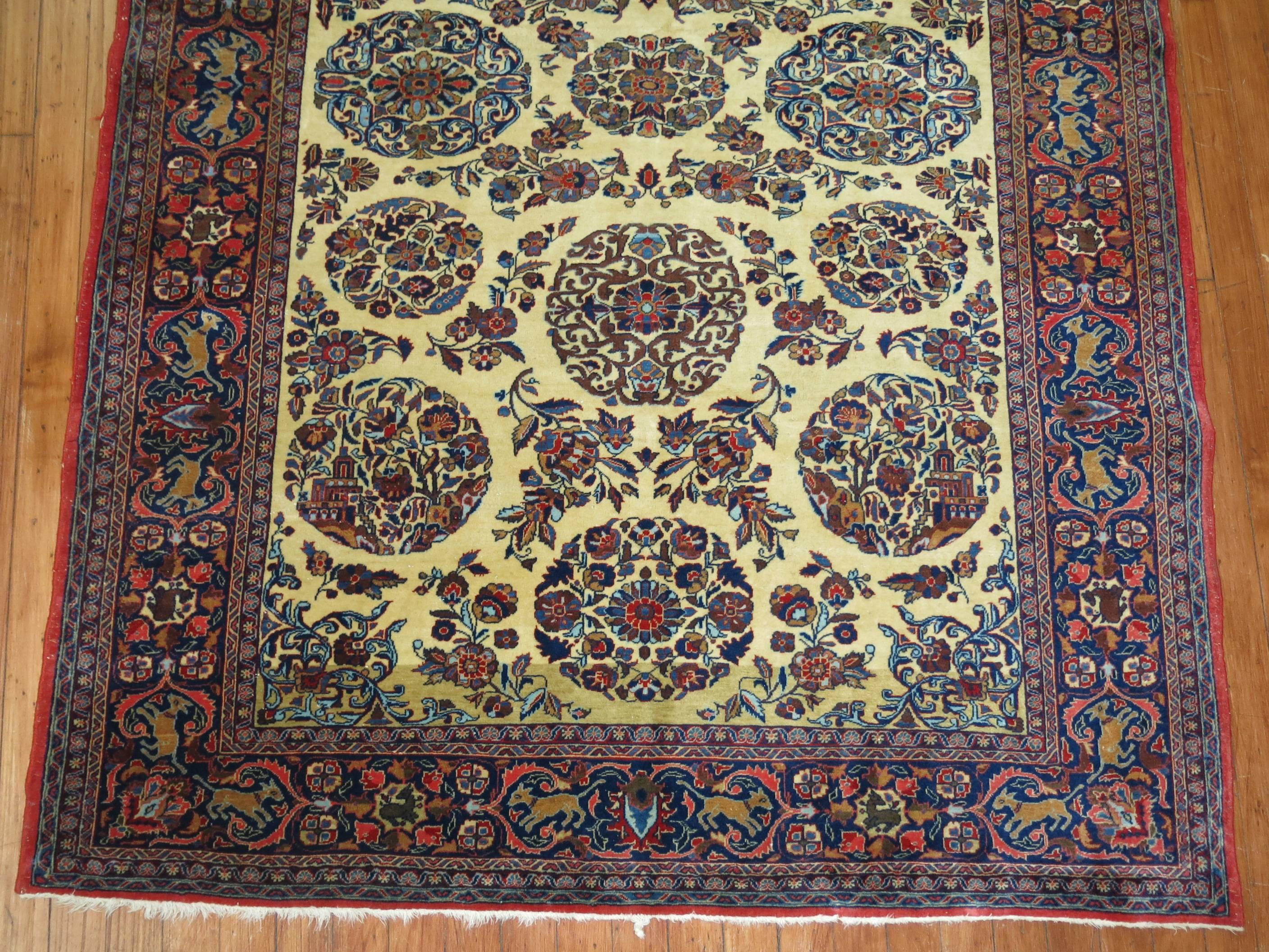 Zabihi Collection Antique Persian Kashan with Animal Border In Good Condition For Sale In New York, NY