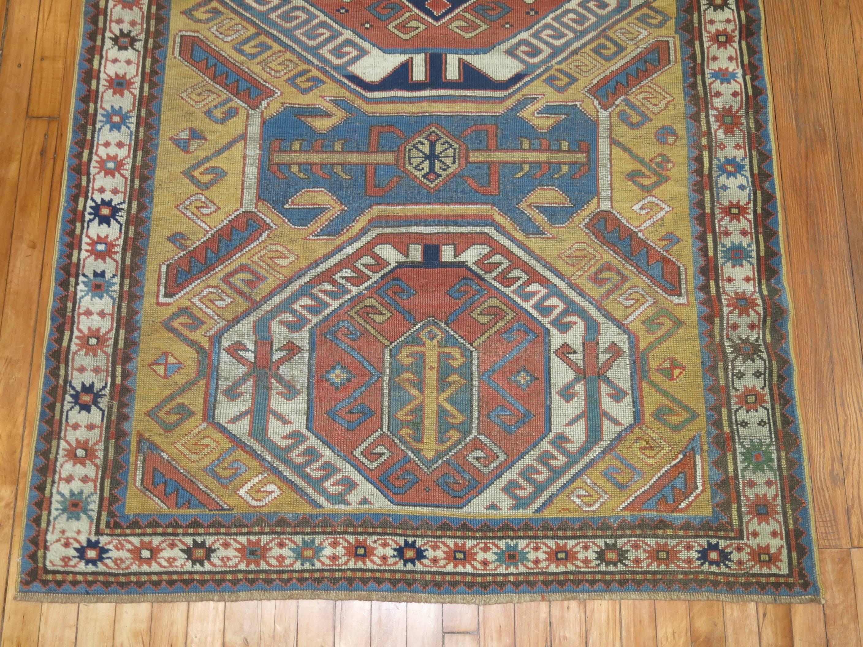 Caucasian Yellow Antique Kazak Rug