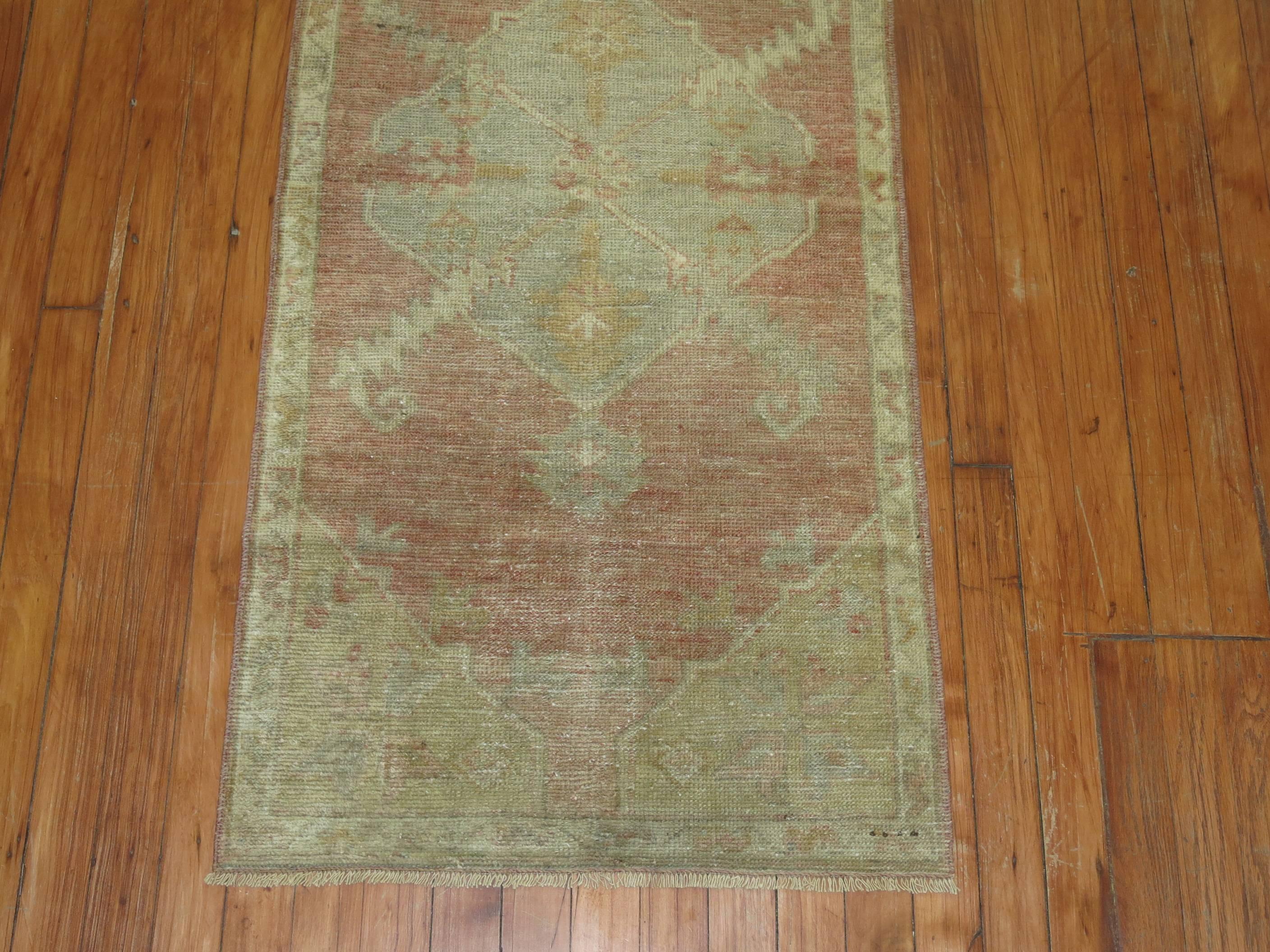 Hand-Knotted Antique Oushak Small Throw Rug