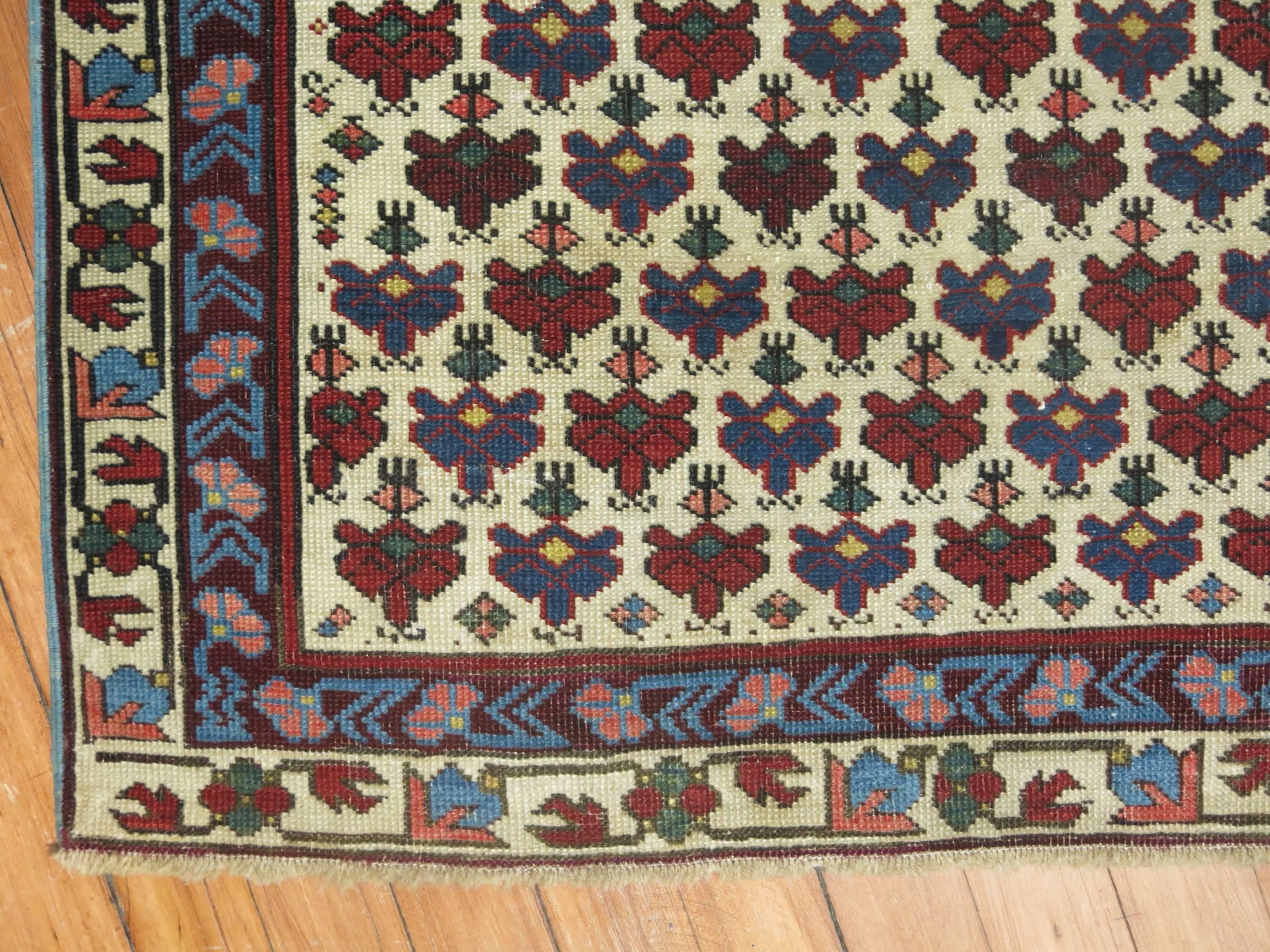 A versatile antique Kuba rug from the Caucuses in excellent shape. Can be used as a wall decor or throw piece too.

The town of Kuba, like Gandje, was a collection point for rugs from the eponymous mountainous region, due to its location on the