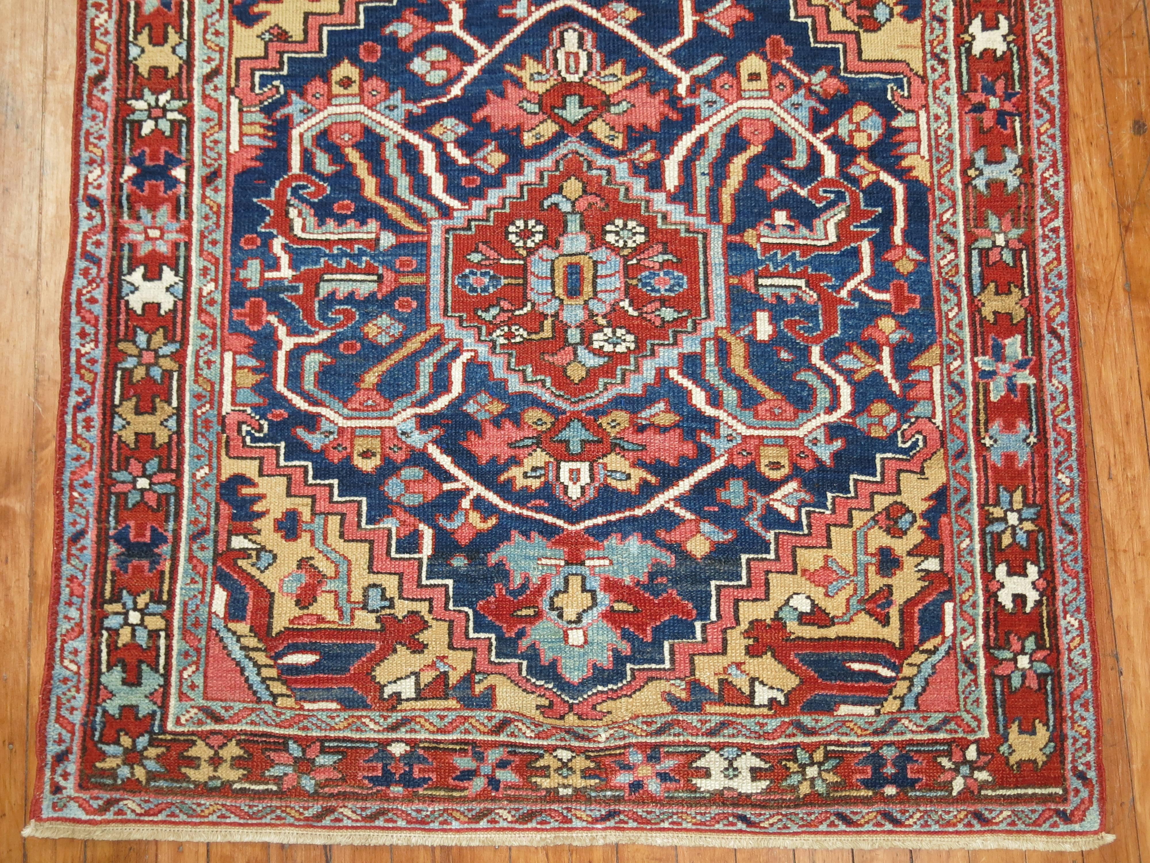 Navy Antique Persian Heriz Small Square Size Rug In Excellent Condition In New York, NY