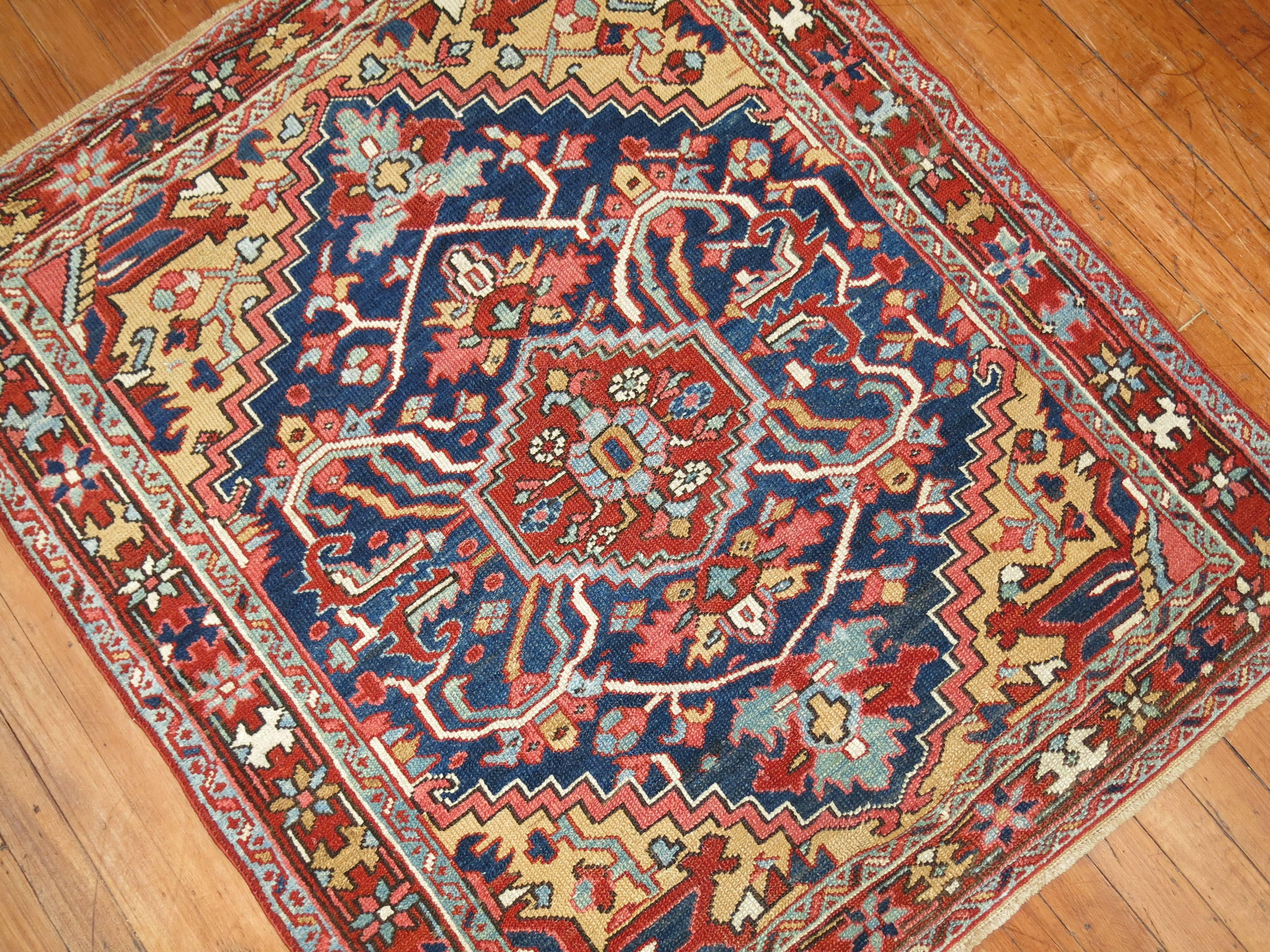 20th Century Navy Antique Persian Heriz Small Square Size Rug