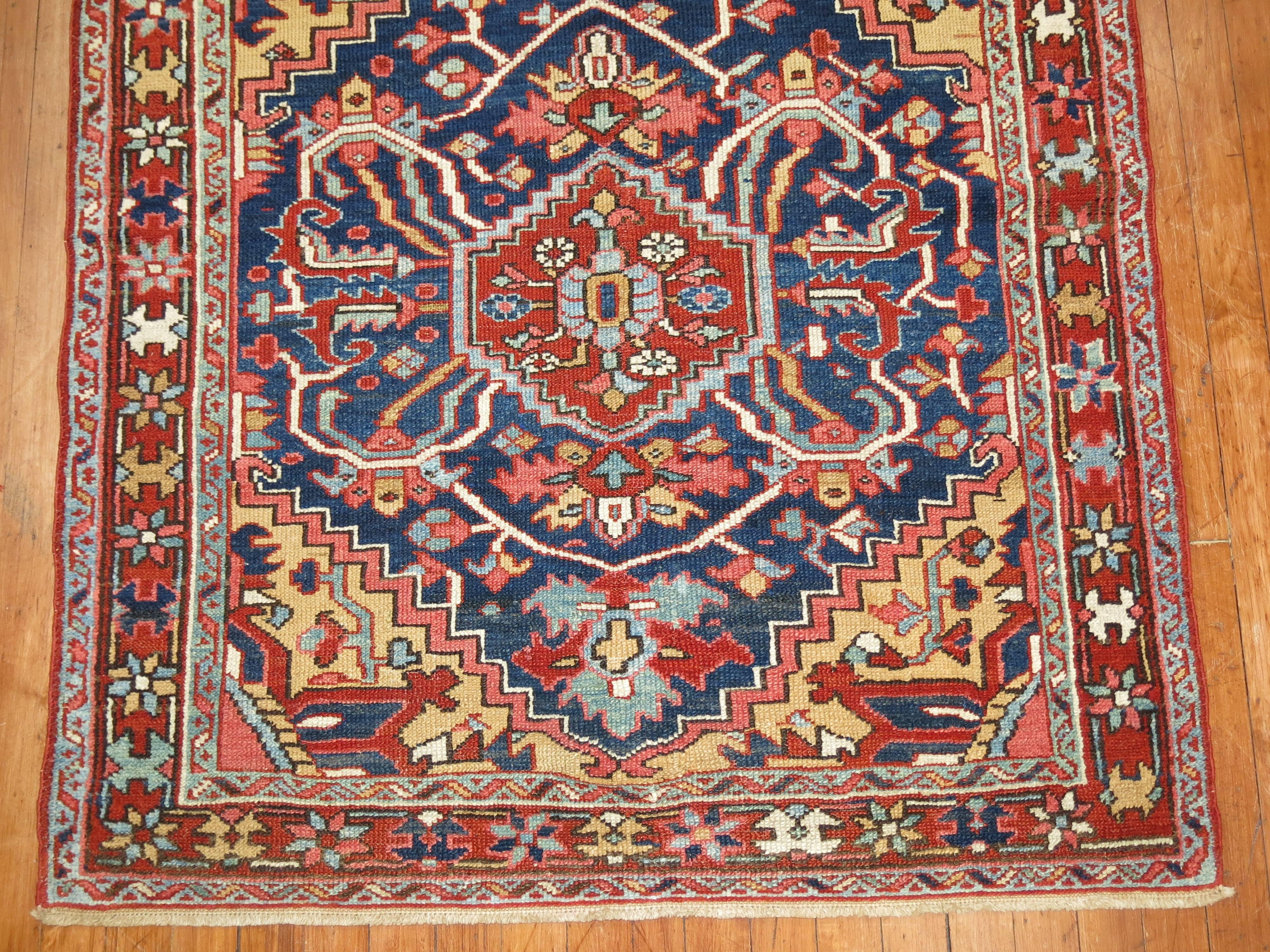 Wool Navy Antique Persian Heriz Small Square Size Rug