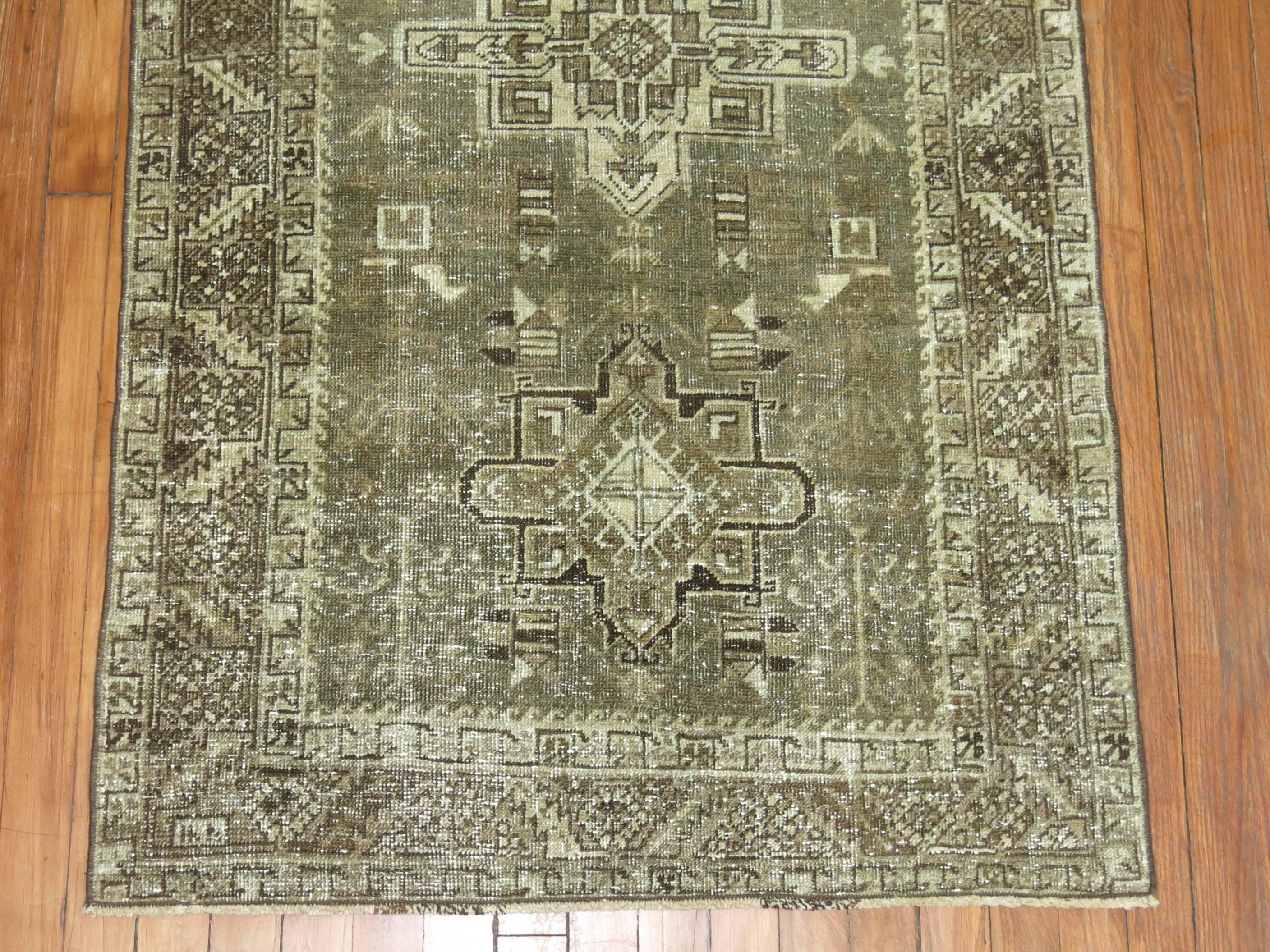 Hand-Knotted Silver Antique Persian Heriz Runner