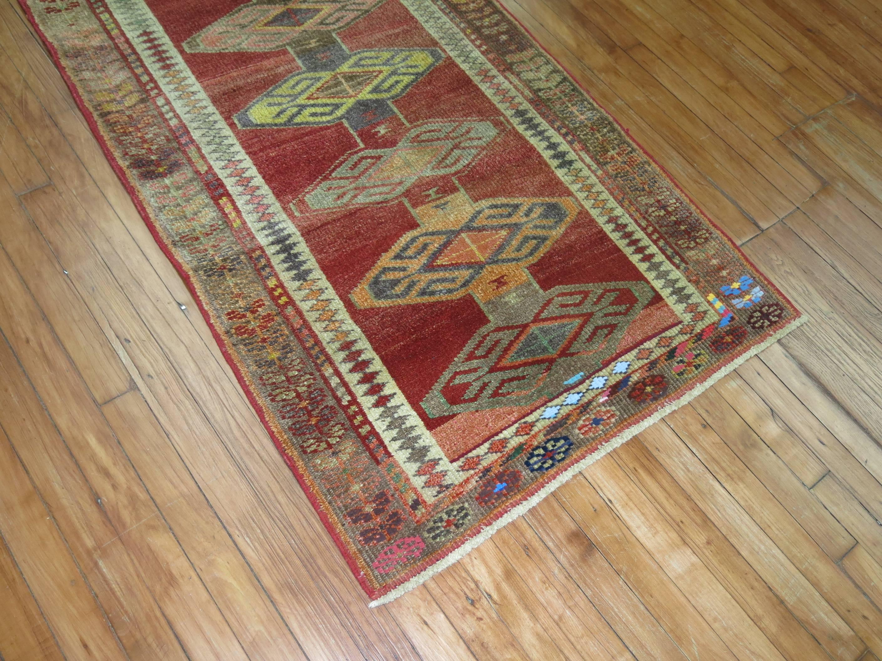 Hand-Knotted Zabihi Collection Mid-Century Armenian Kurd Runner For Sale