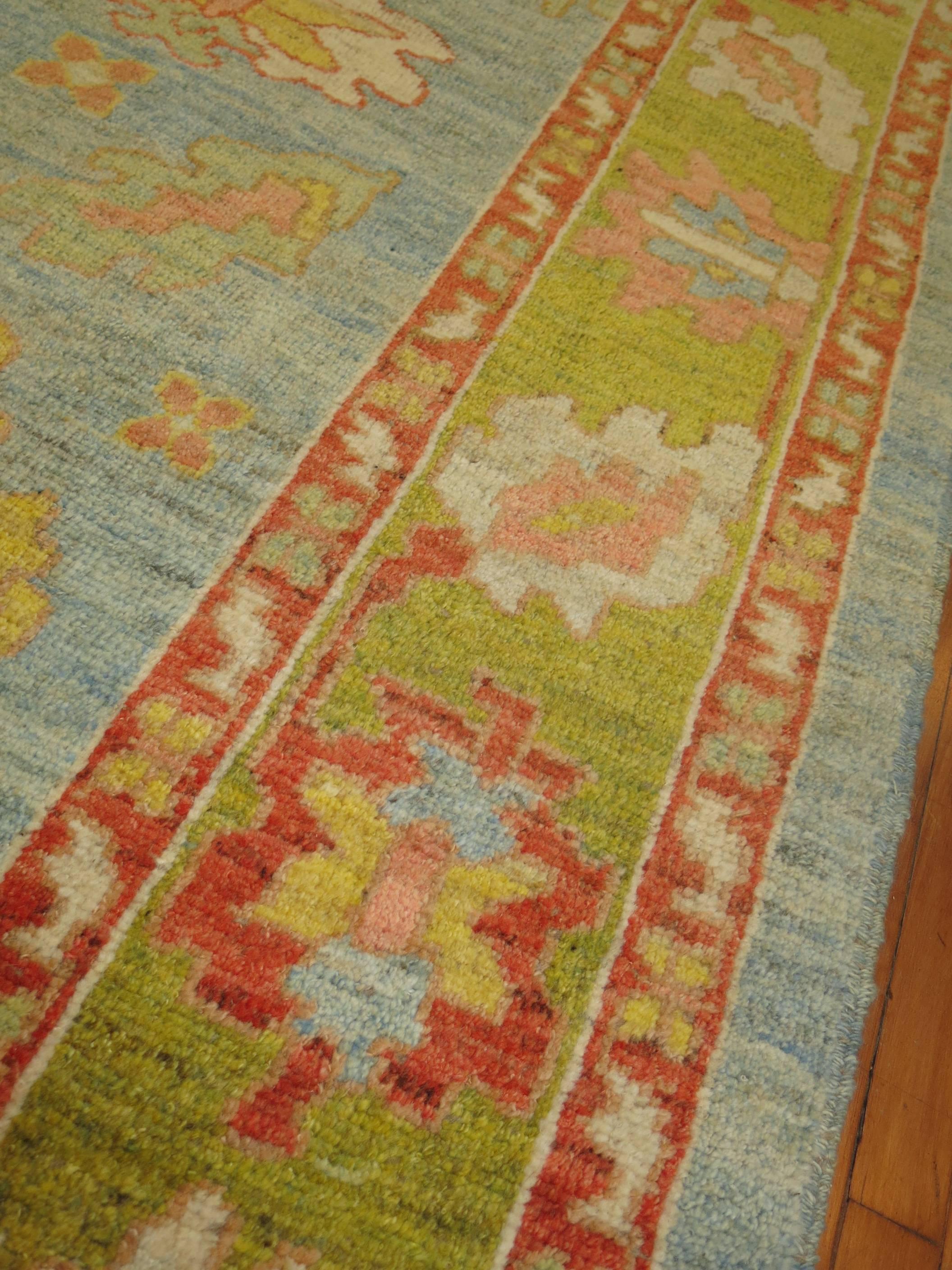 Hand-Knotted Turkish Oushak Carpet
