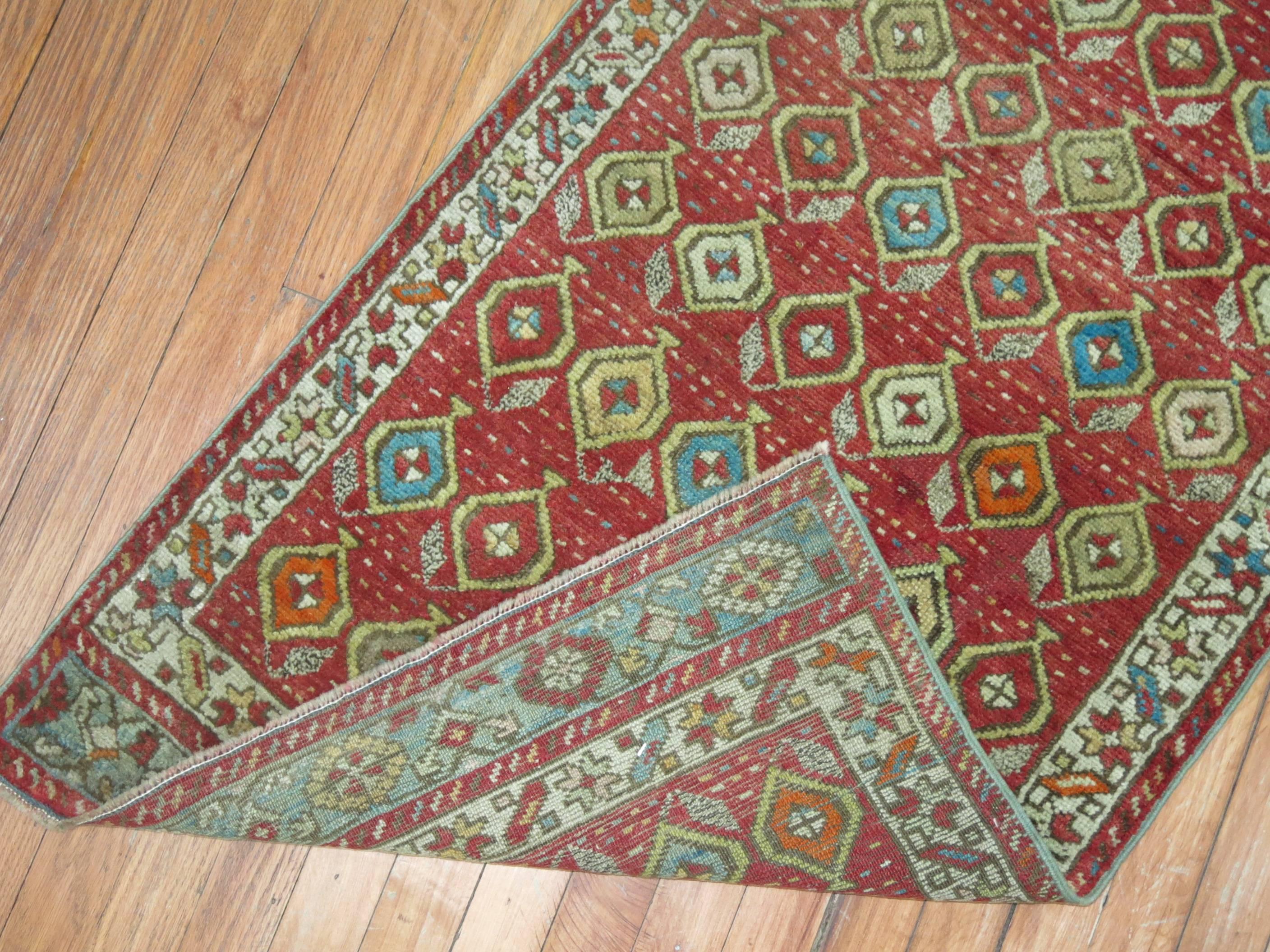 Hand-Knotted Zabihi Collection Narrow Antique Turkish Melas Runner For Sale