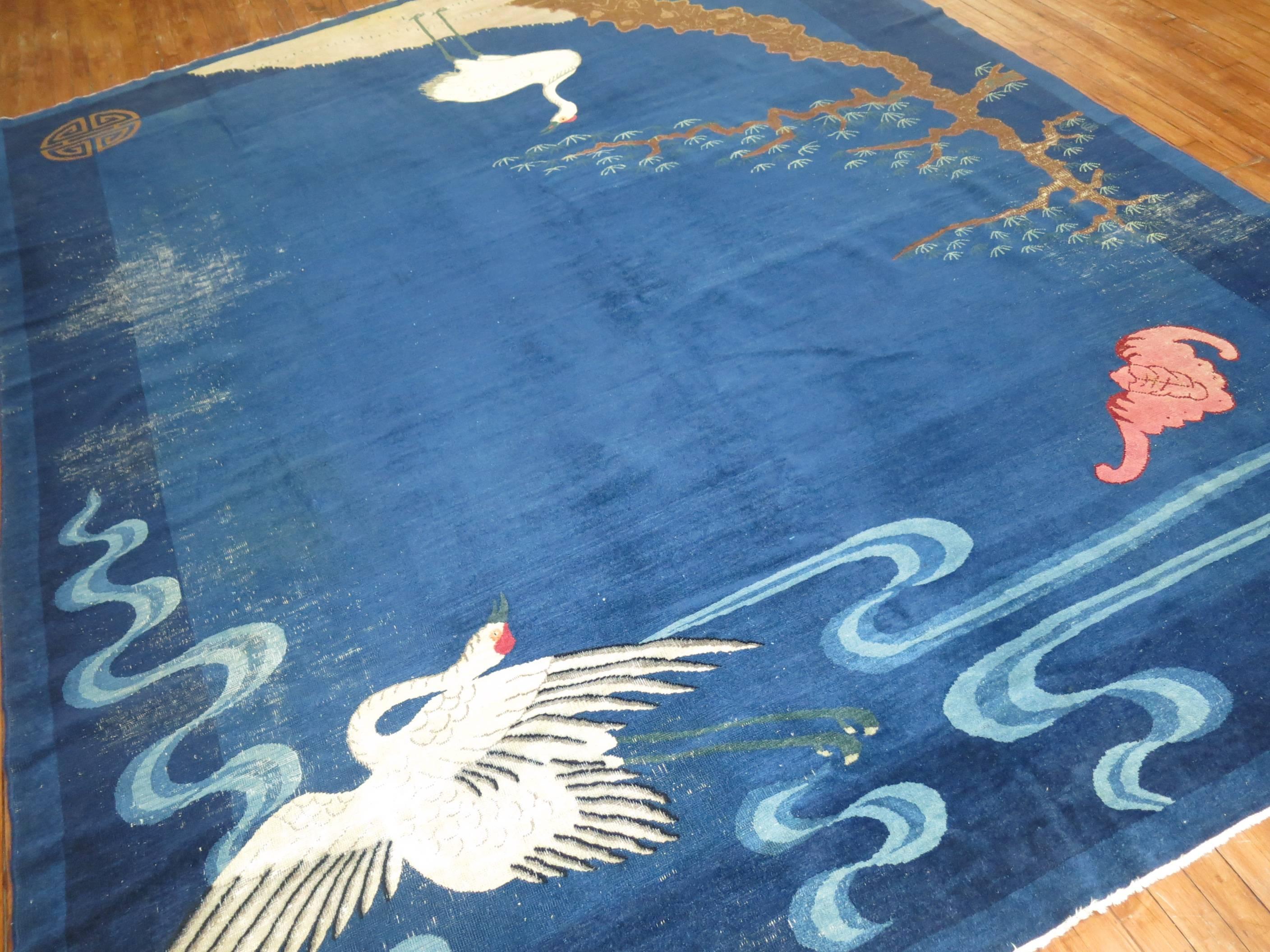 Blue Rider Pictorial Antique Chinese Art Deco Rug