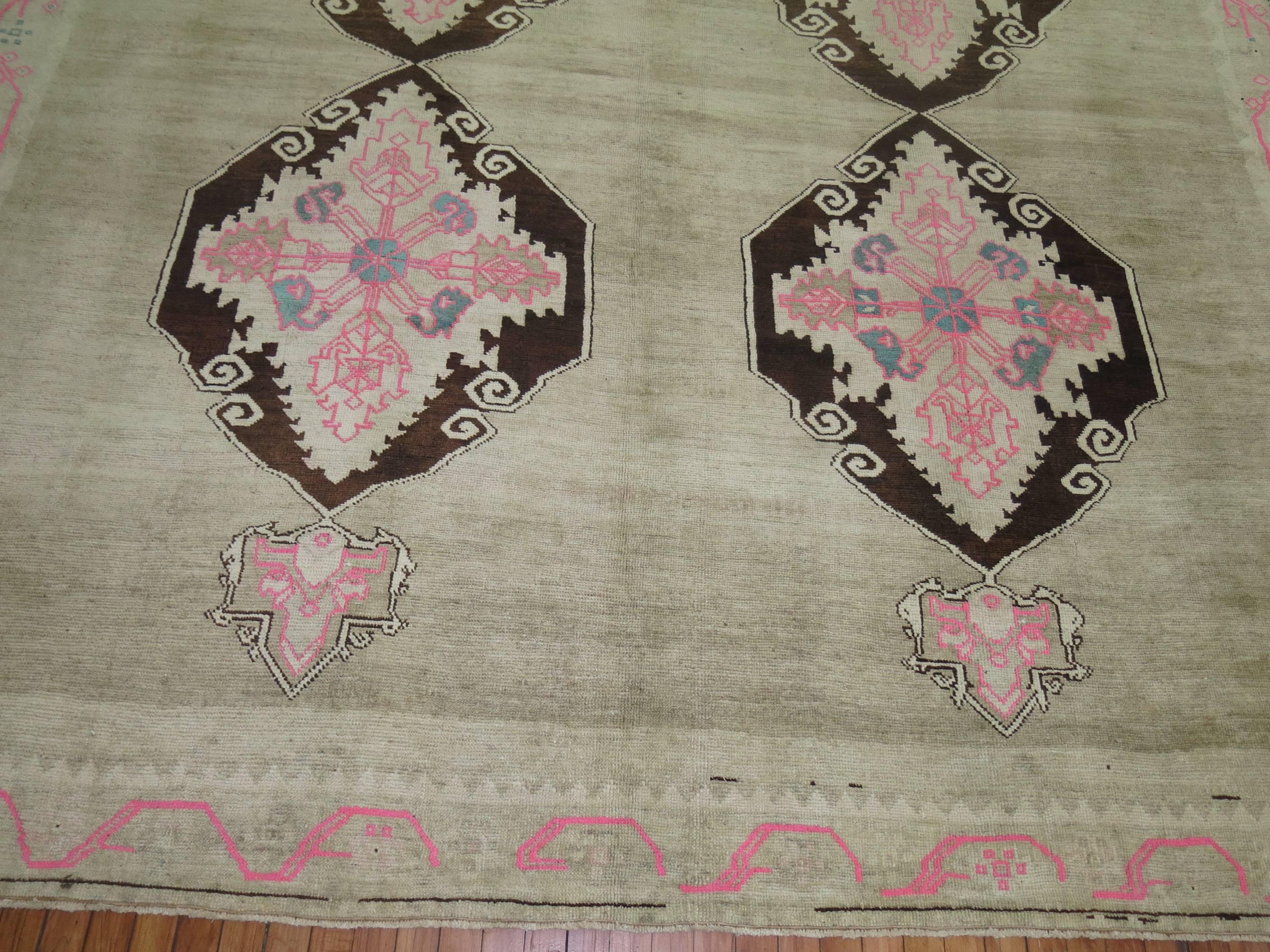 Early Victorian Zabihi Collection Square Vintage Turkish Kars Rug  For Sale
