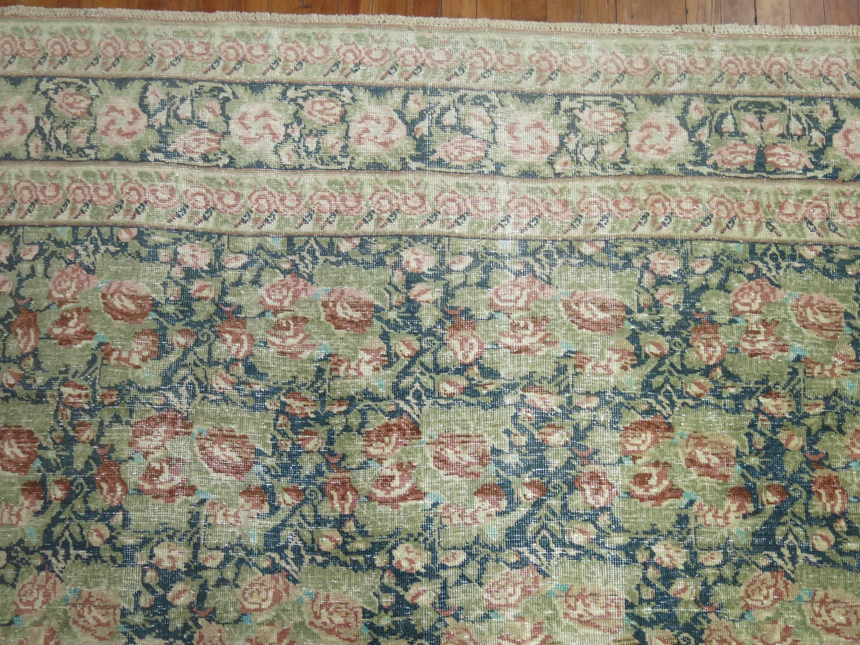 Bulgarian Zabihi Collection Floral Vintage European Carpet For Sale