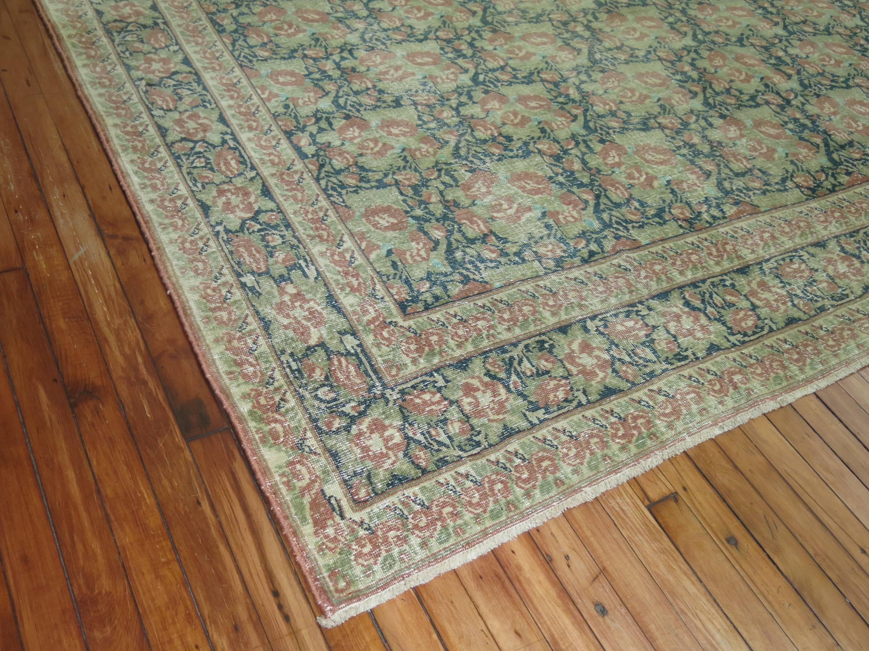 Zabihi Collection Floral Vintage European Carpet In Good Condition For Sale In New York, NY